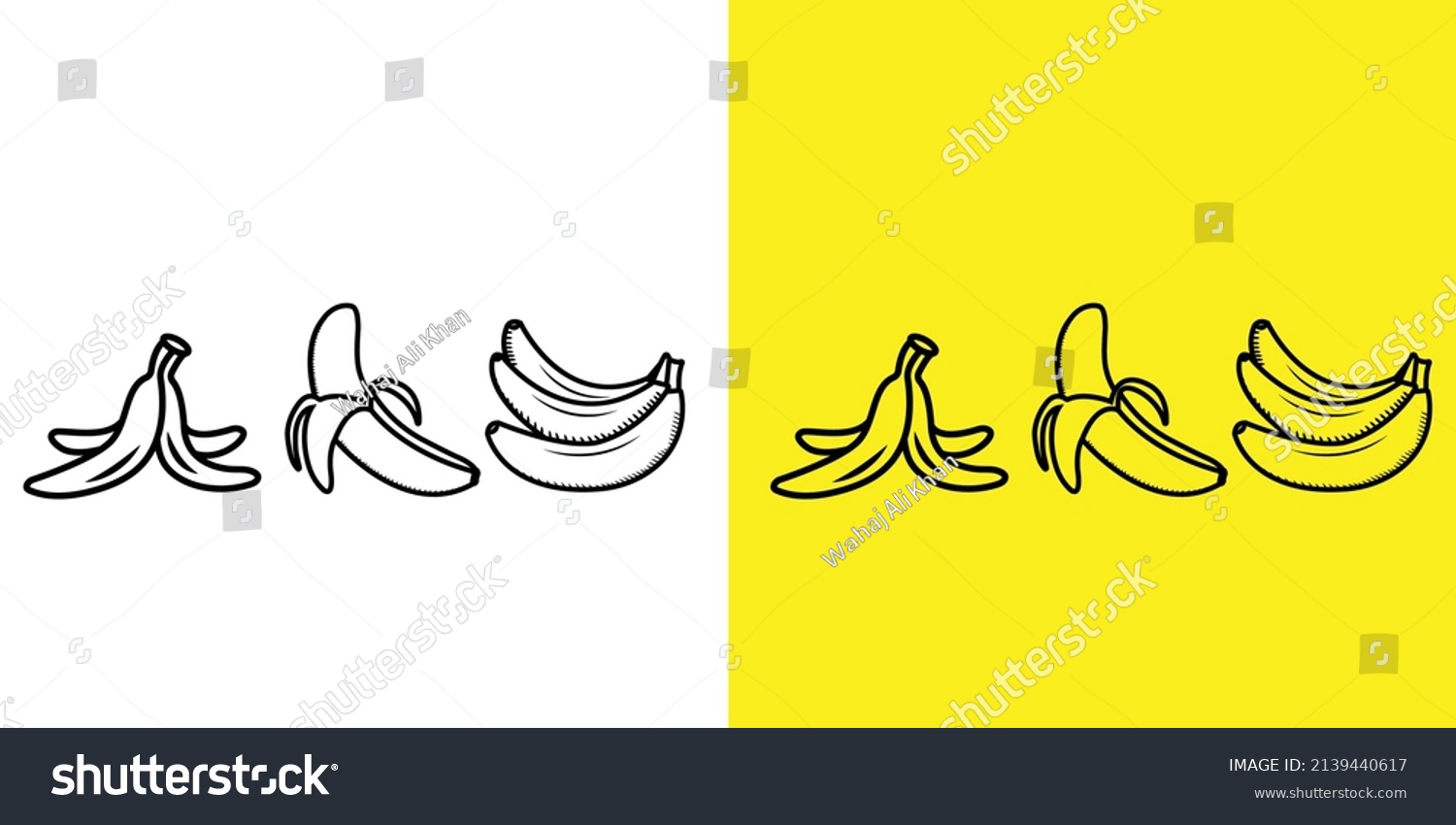 Line Art of Bananas. Single Banana , Half Peeled Banana, group of Banana #2139440617