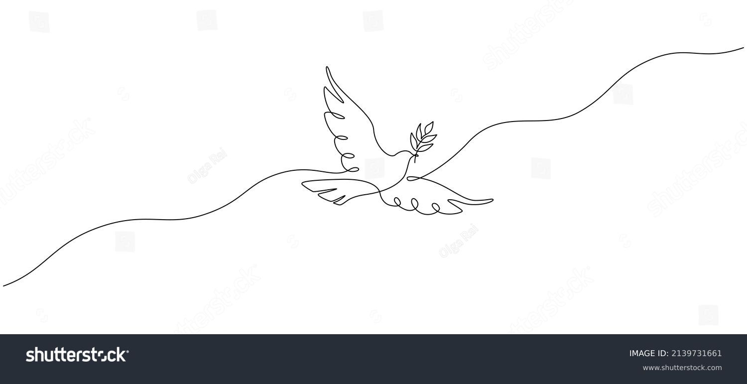 One continuous line drawing of dove with olive branch. Bird symbol of peace and freedom in simple linear style. Concept for national labor movement icon. Editable stroke. Doodle vector illustration #2139731661