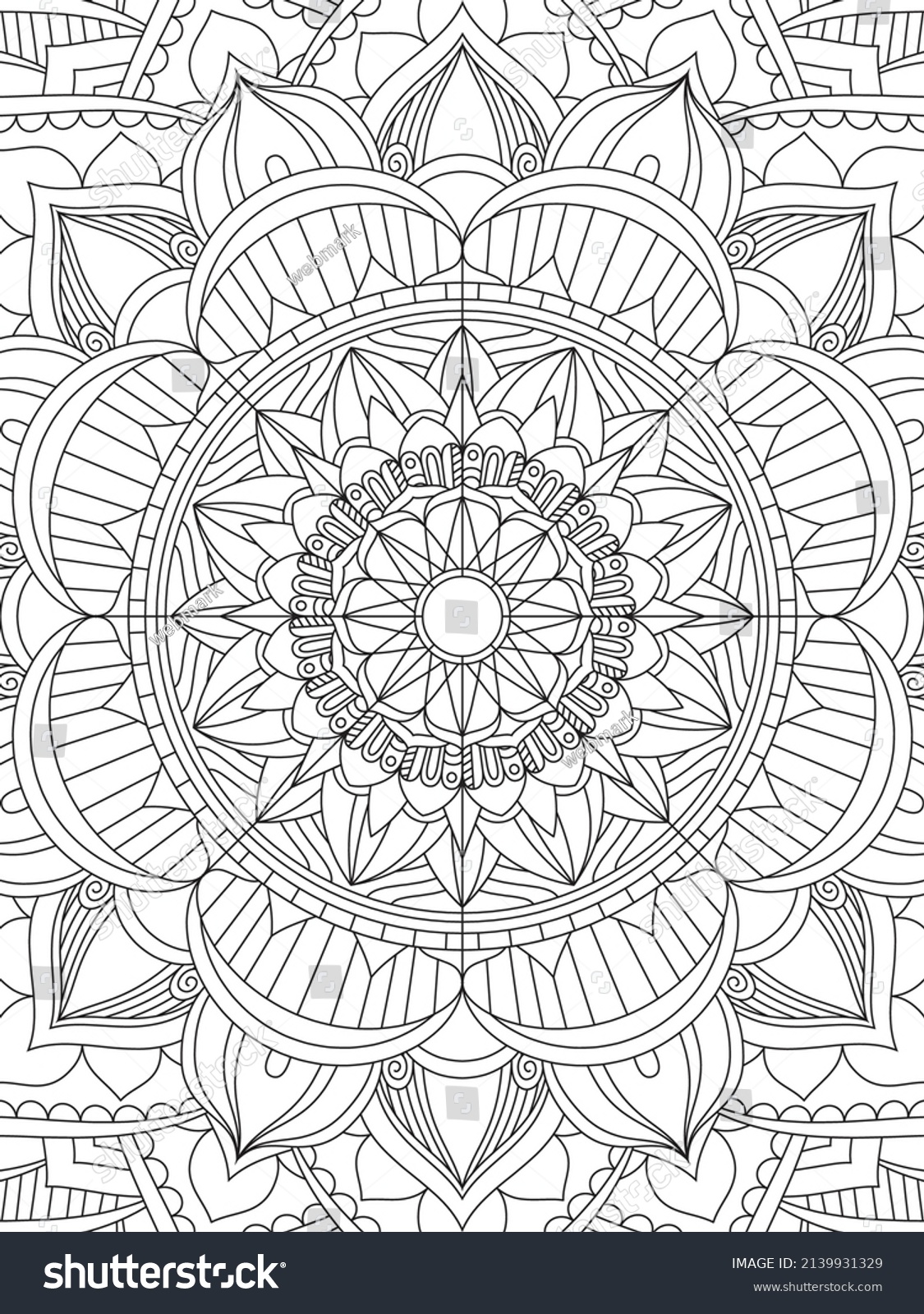 A Large Mandala Coloring Page - Royalty Free Stock Vector 2139931329 ...