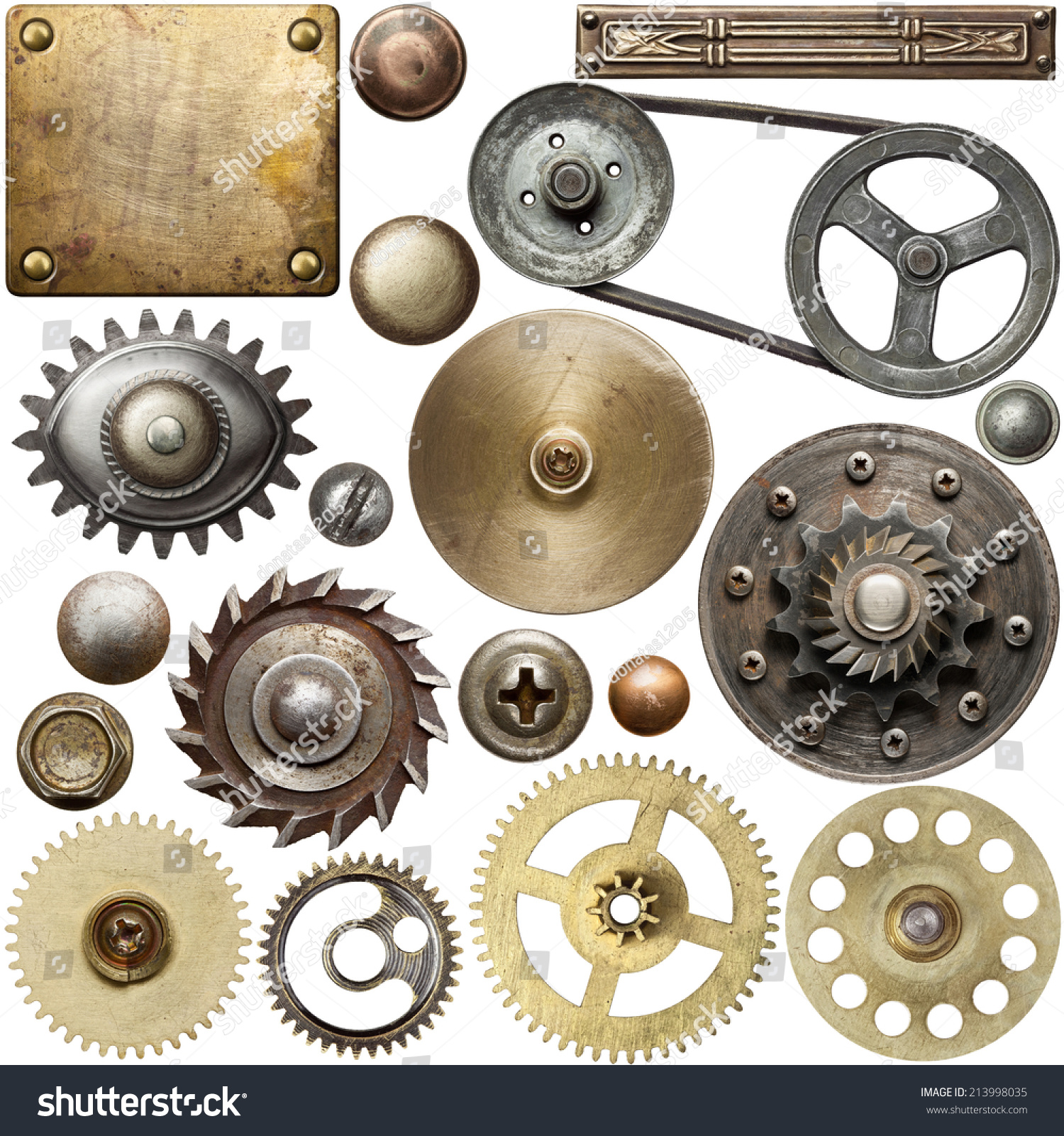 Screw heads, gears, textures and other metal details. #213998035