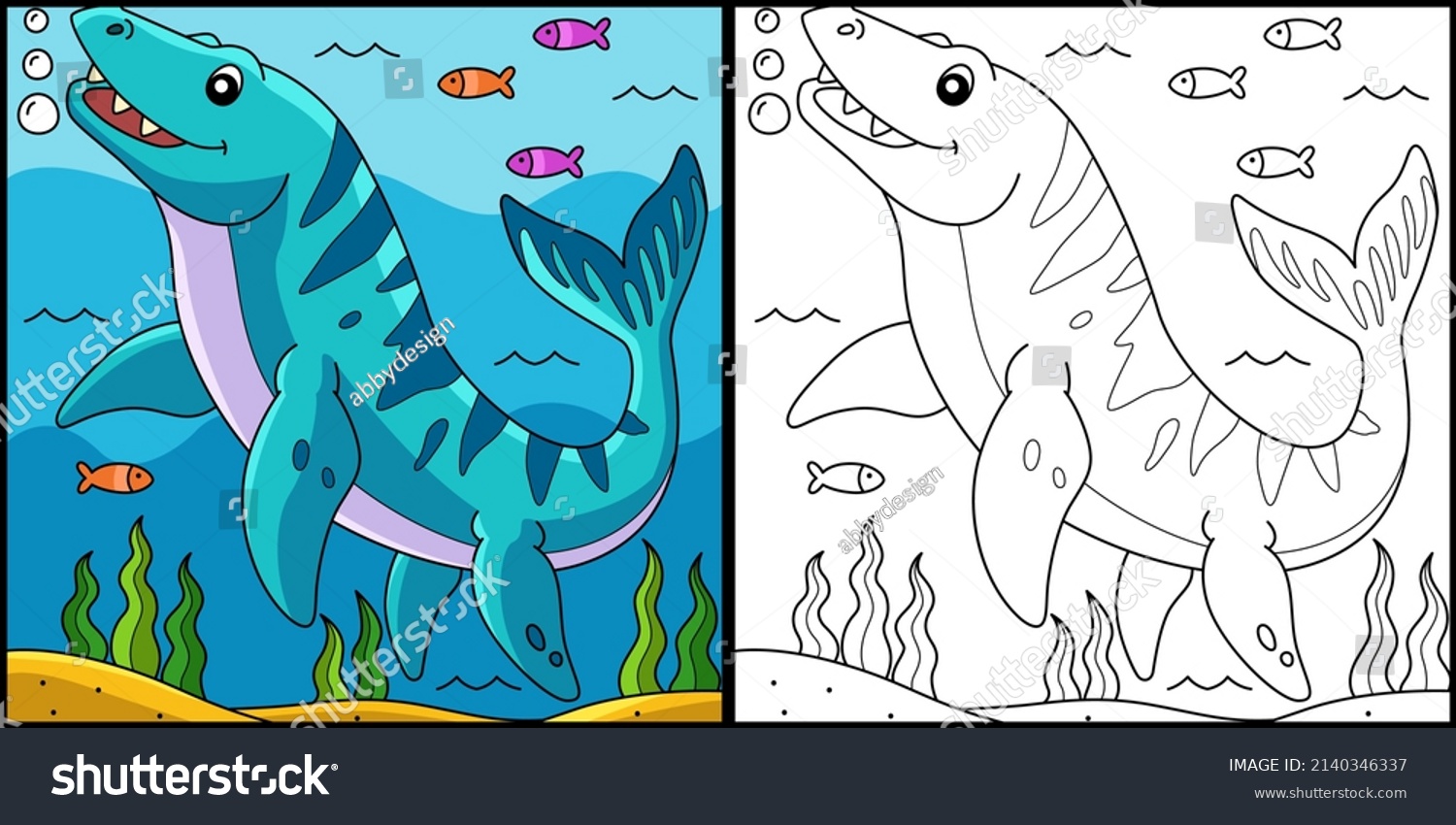 Mosasaurus Dinosaur Coloring Page Illustration Royalty Free Stock Vector 2140346337 