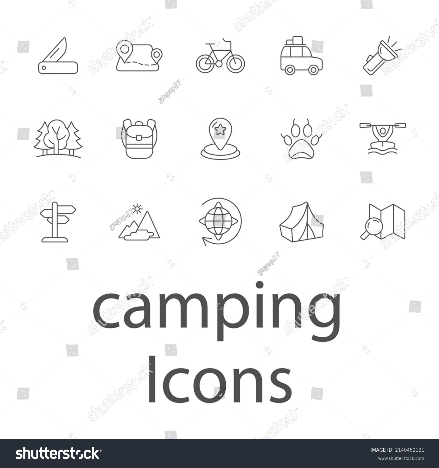 Camping Icons Set . Camping Pack Symbol Vector - Royalty Free Stock 