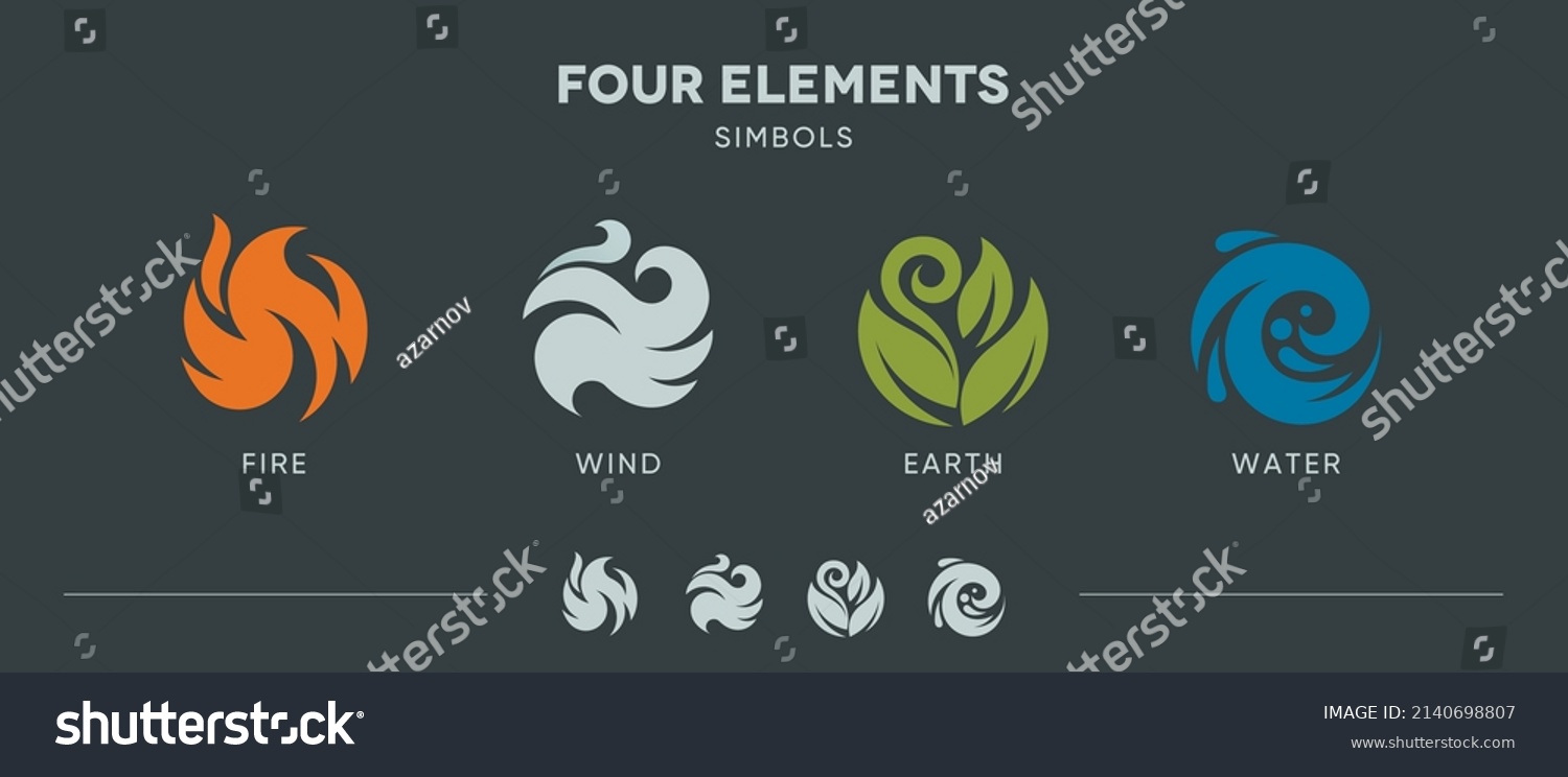 Four elements nature fire air earth water vector icons set logo #2140698807