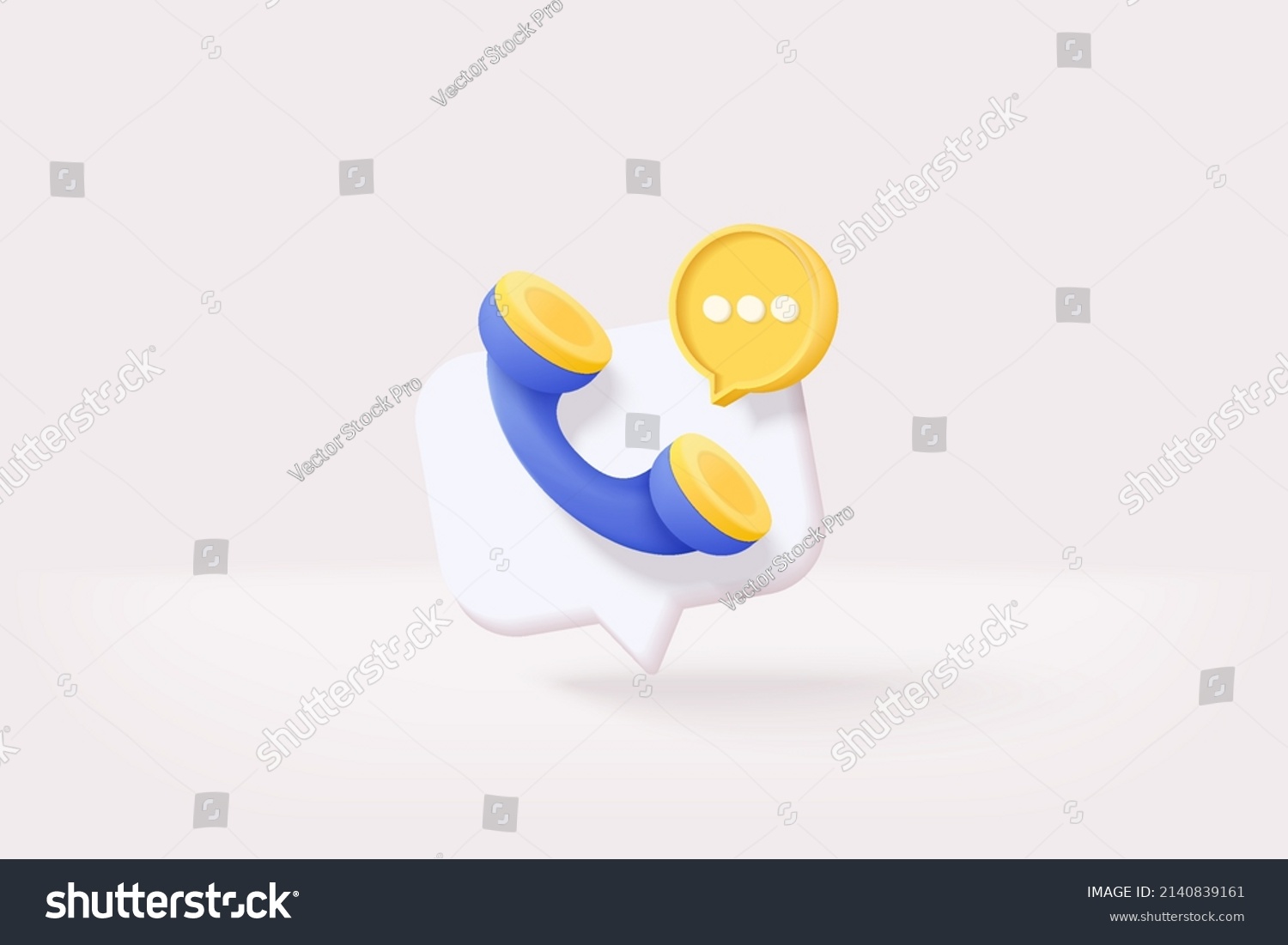3d call center icon and bubble talk on white background. Talking with service call support hotline and call center icon 3d concept. 3d vector render telephone for contact center on isolated background #2140839161