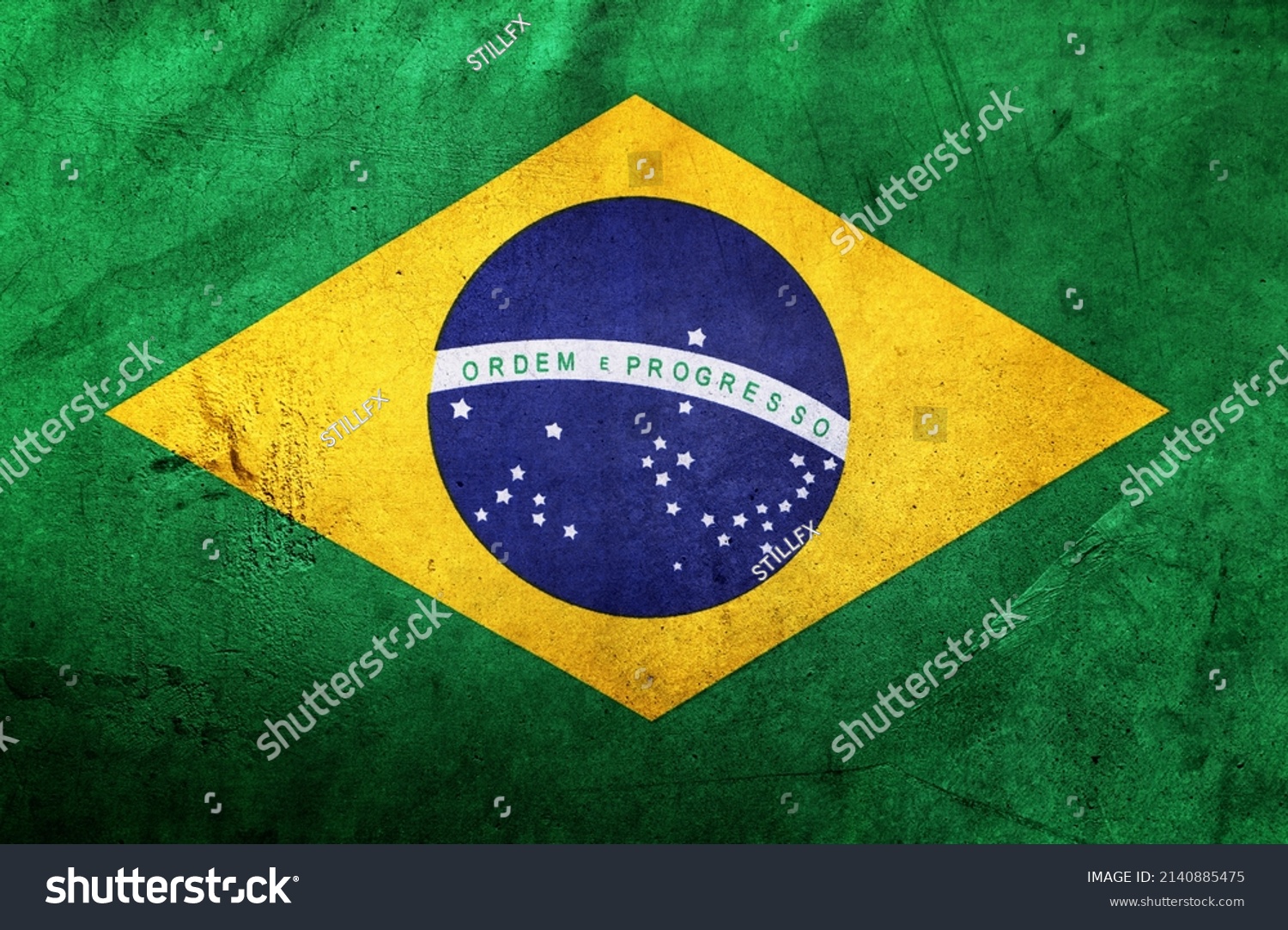 Closeup of grunge Brazilian flag  #2140885475