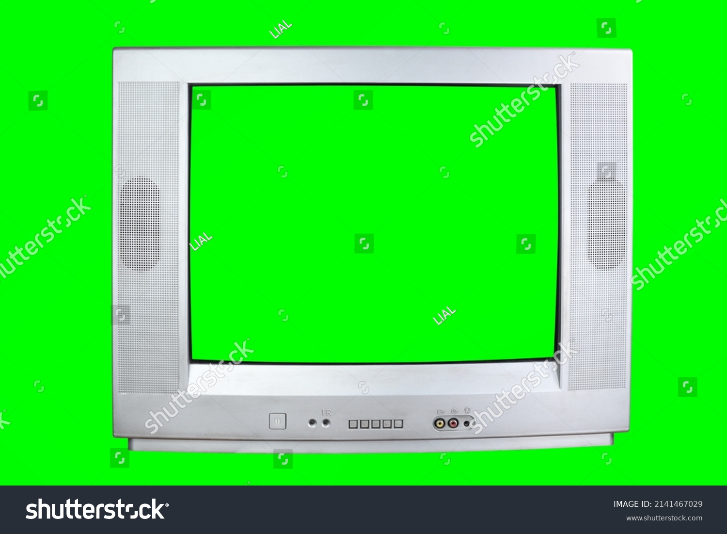 The old TV on the isolated. Old green screen TV for adding new images to the screen.  #2141467029