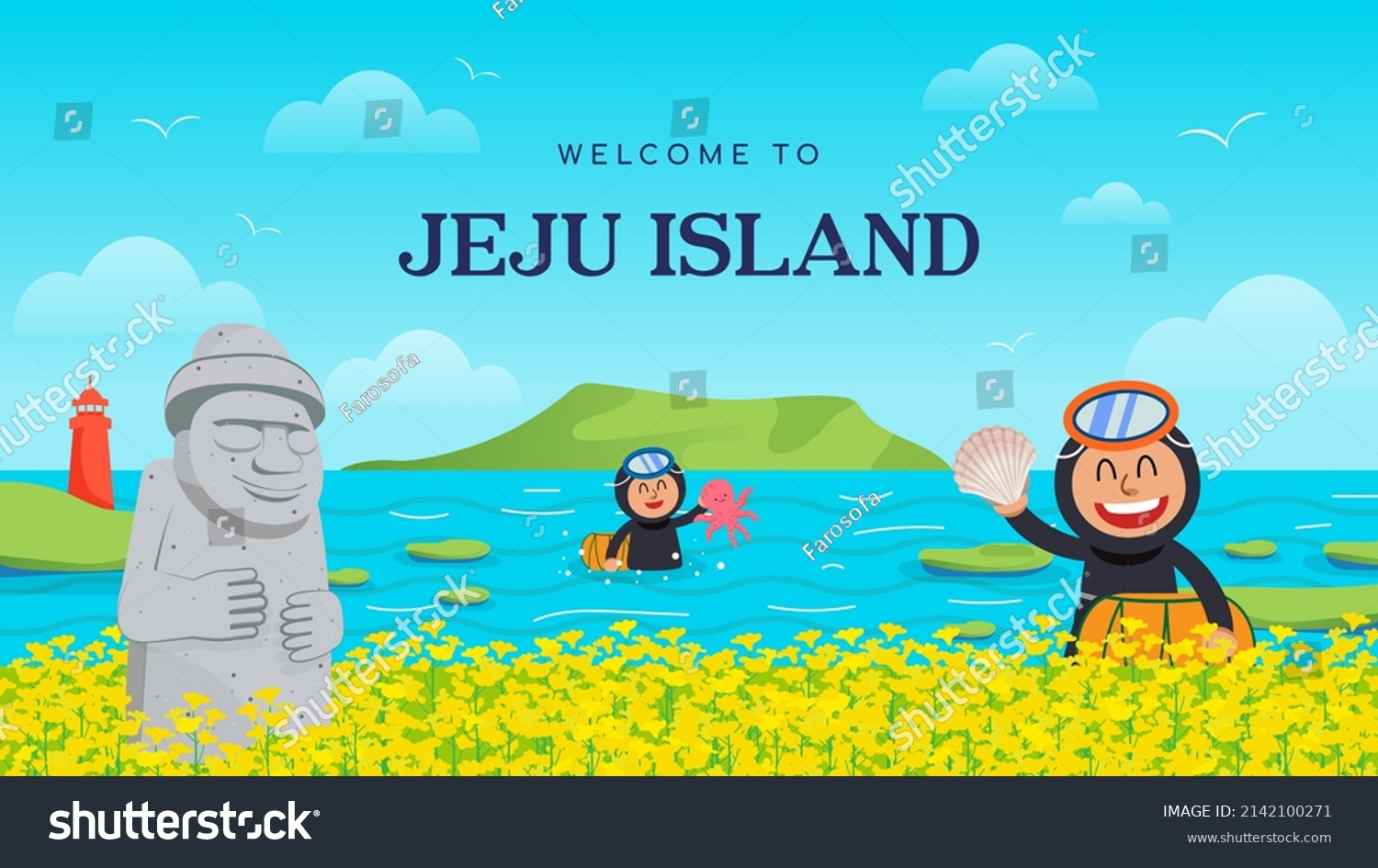 Welcome to Jeju Island poster Vector illustration. travel destination #2142100271