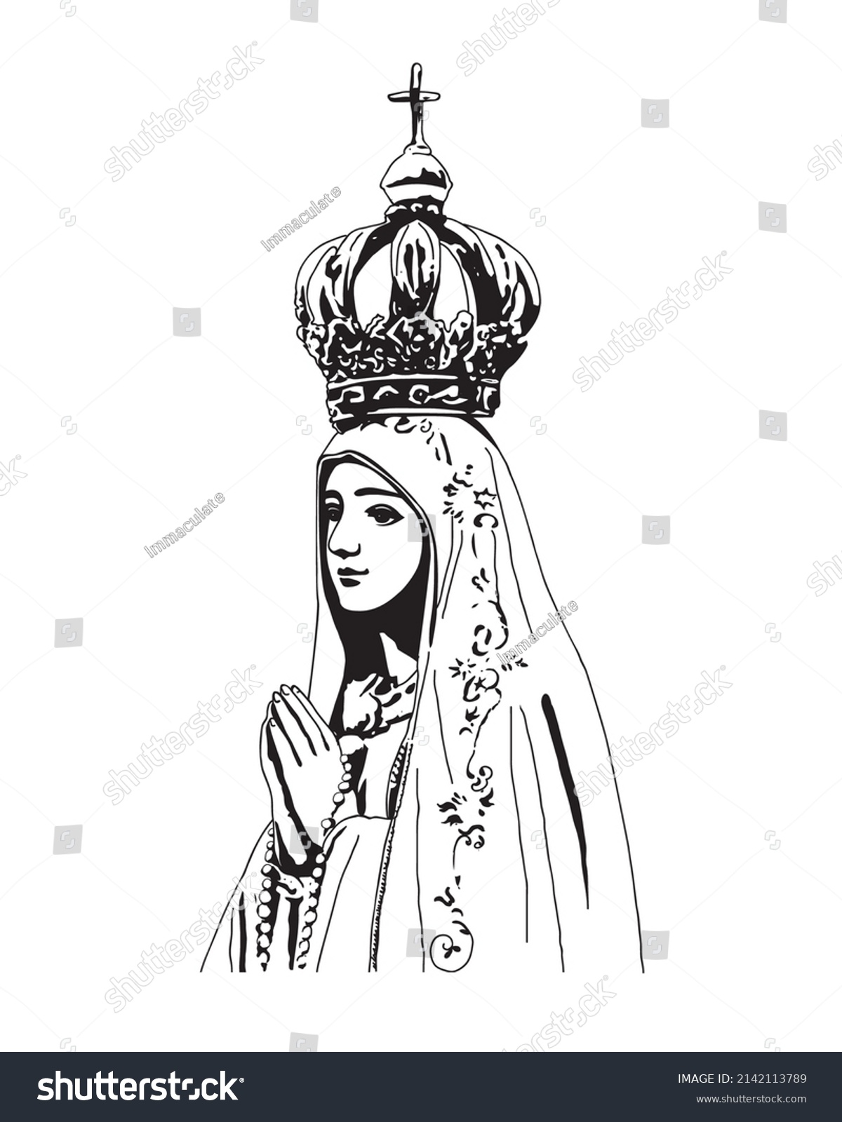 Our Lady of Fatima Illustration Virgin Mary catholic religious vector #2142113789