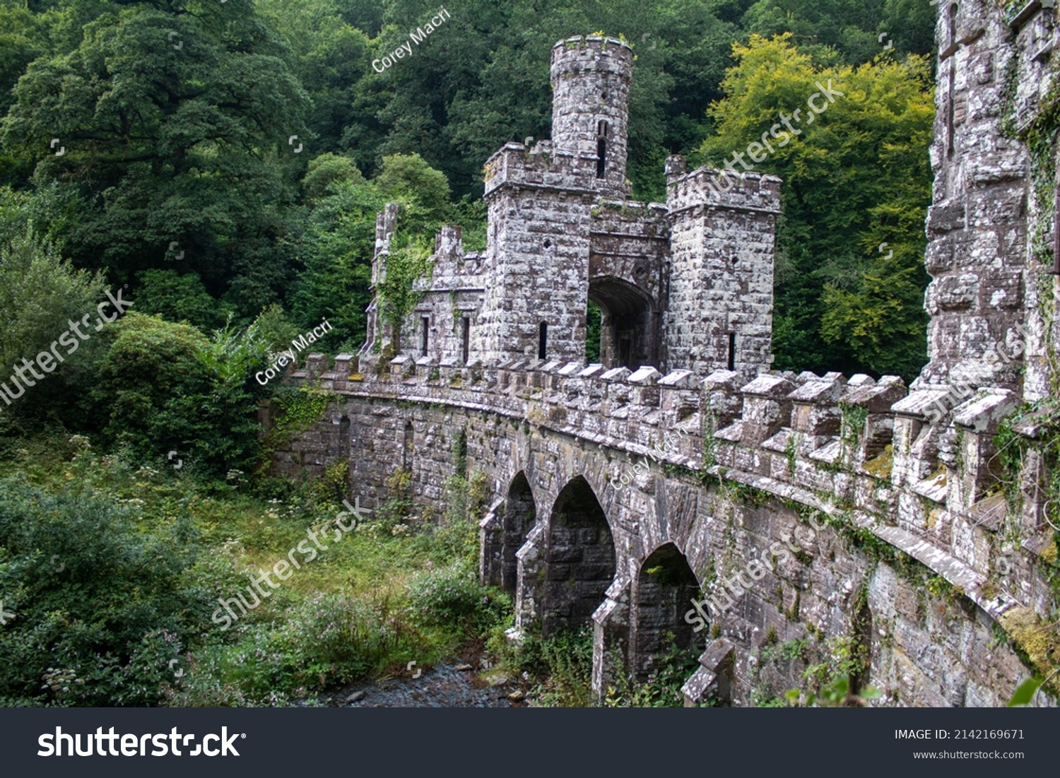  Ballysaggartmore Towers located in County Waterford Ireland. Imposing gothic style buildings situated near Lismore in local woodland walking and picnic areas.  #2142169671