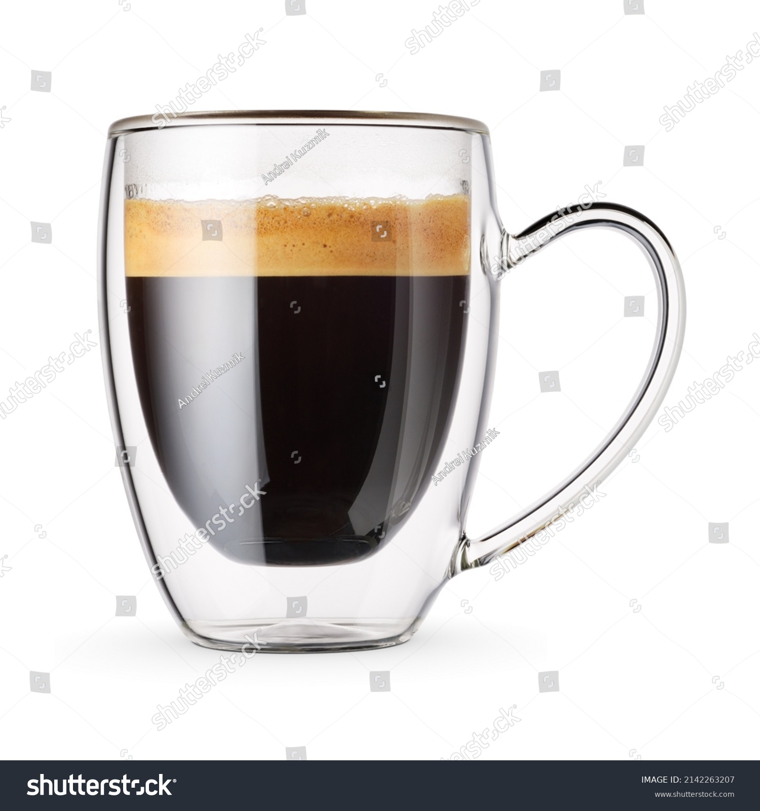 Glass double wall cup of espresso coffee isolated on white background #2142263207