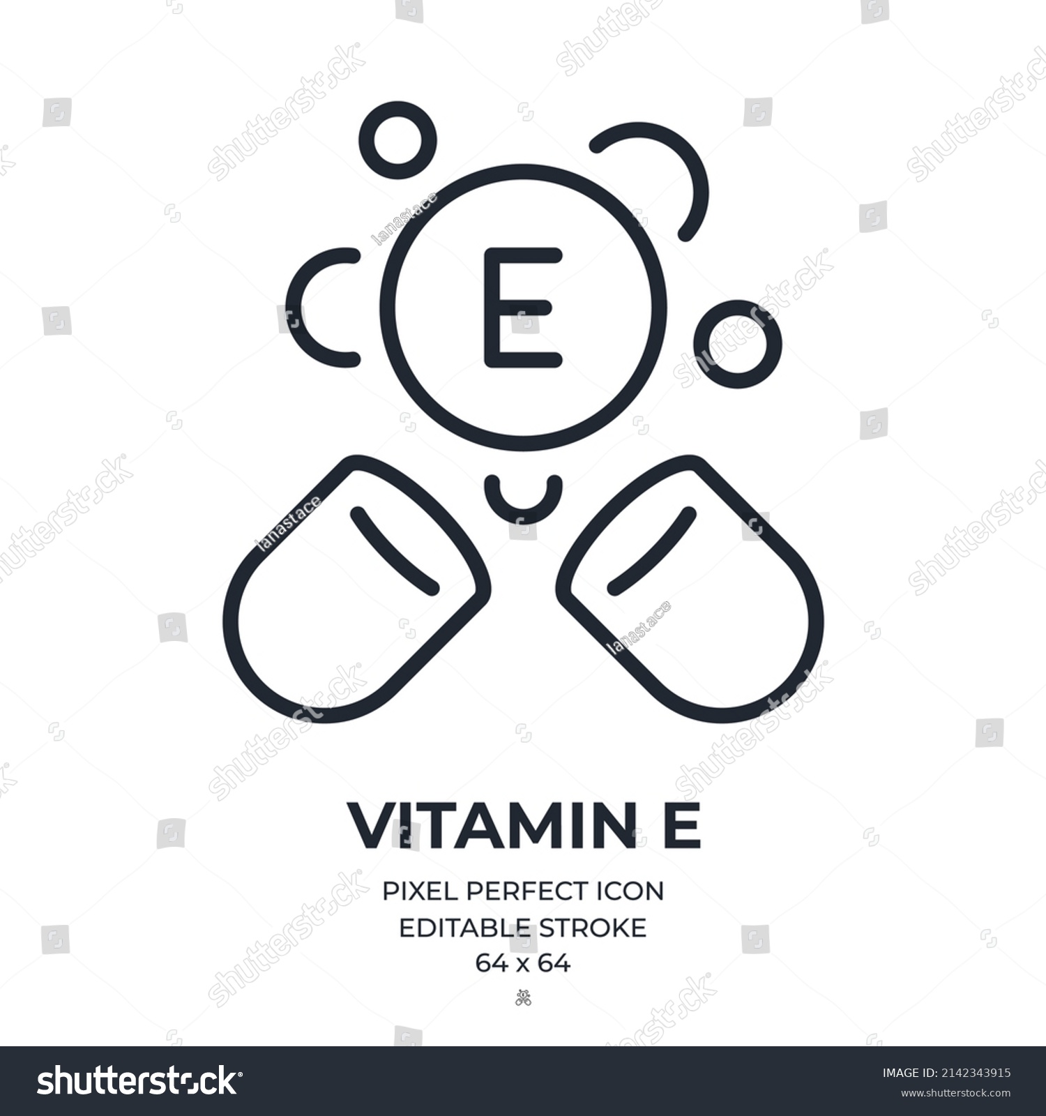 Vitamin E editable stroke outline icon isolated on white background flat vector illustration. Pixel perfect. 64 x 64. #2142343915