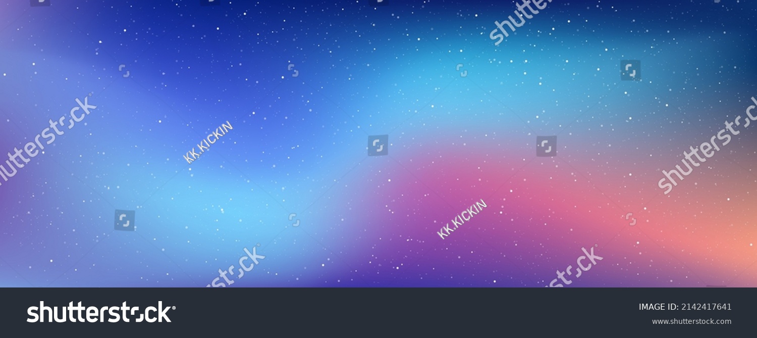 Astrology horizontal star universe background. The night with nebula in the cosmos. Milky way galaxy in the infinity space. Starry night with shiny stars in the gradient sky. Vector illustration. #2142417641