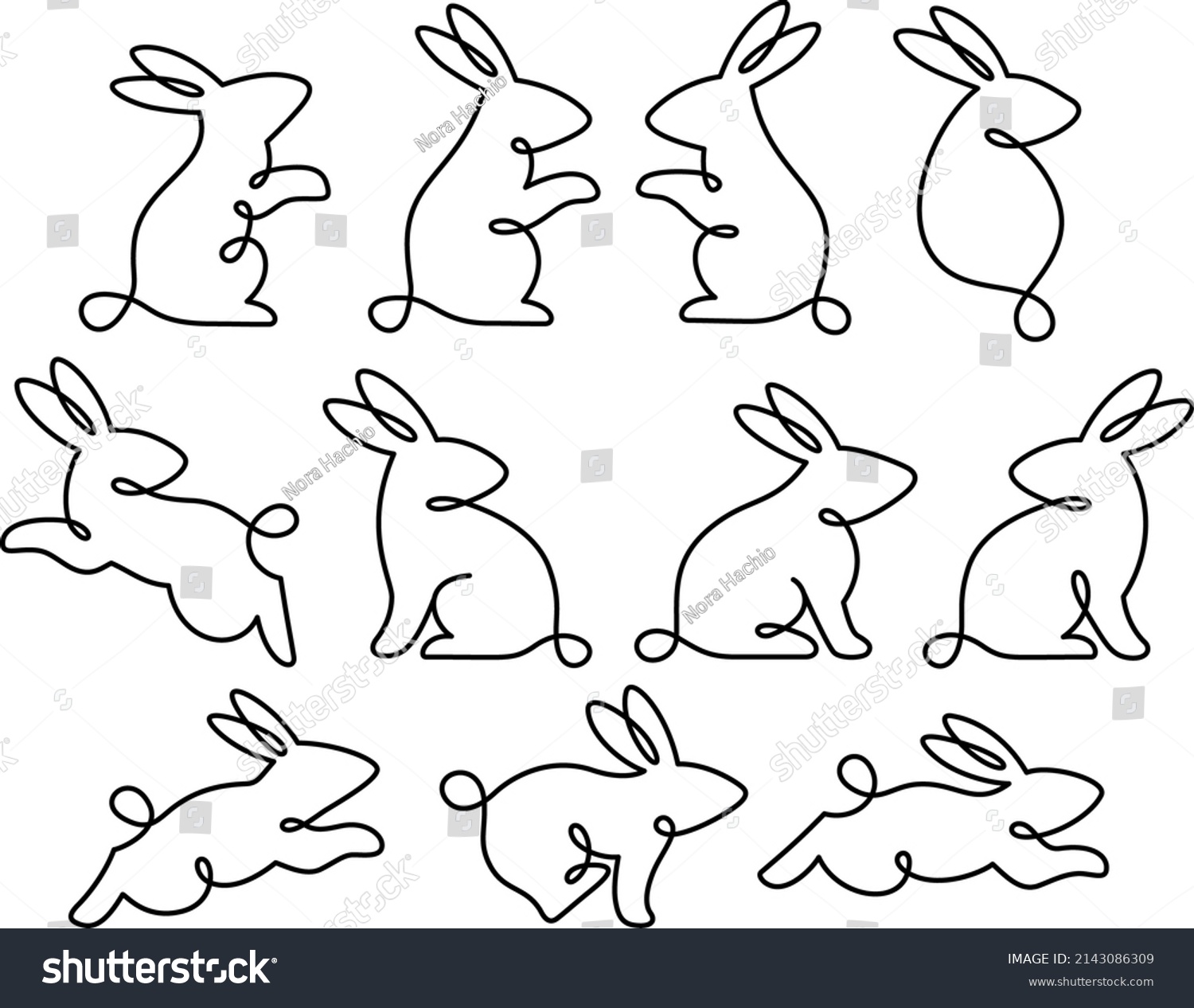 Illustration set of line drawings of rabbits in - Royalty Free Stock ...