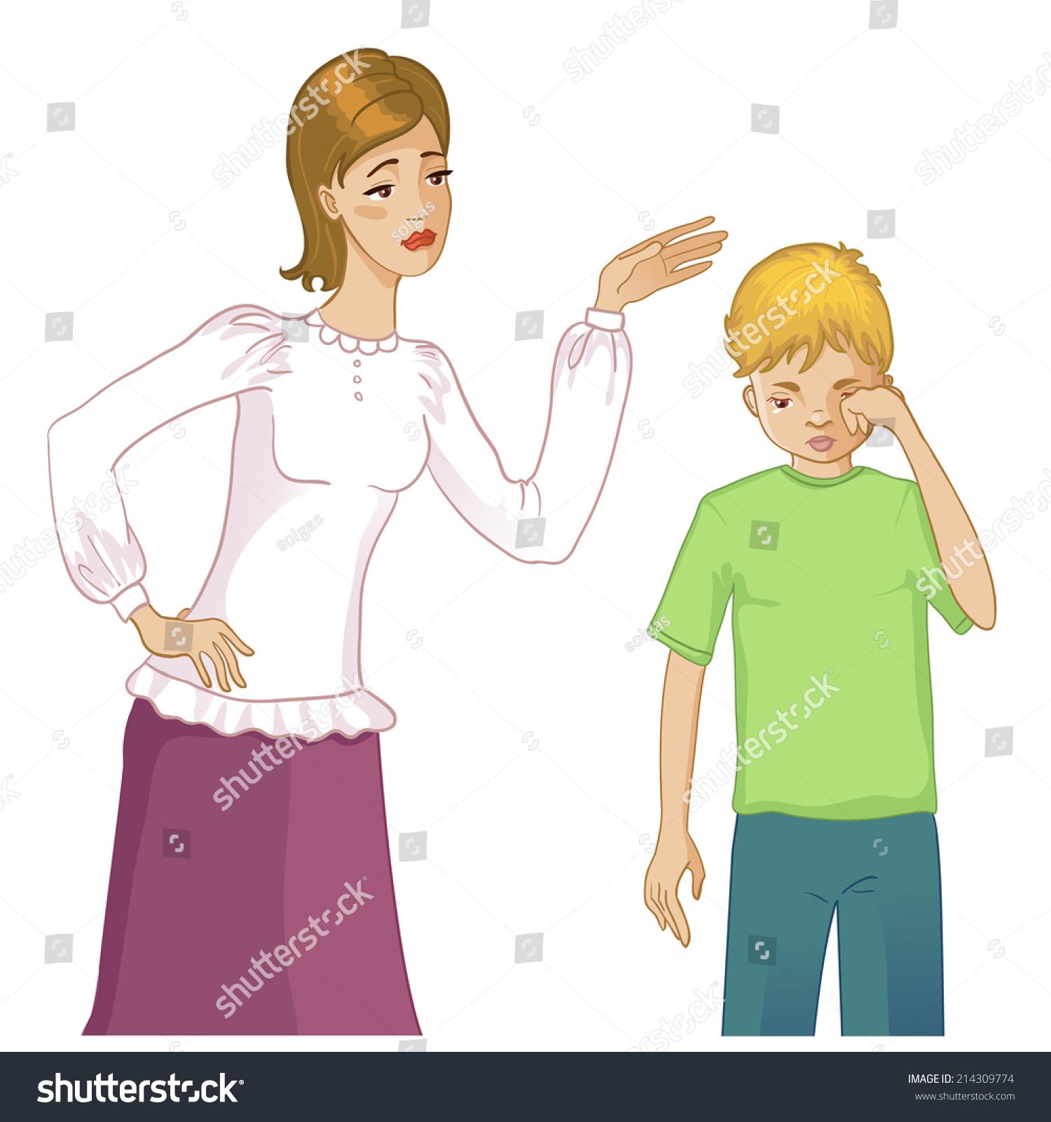 Mother worries about her crying son - Royalty Free Stock Vector ...