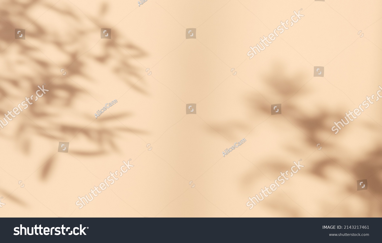 Abstract silhouette shadow white background of natural leaves tree branch falling on wall. Transparent blurry shadow leaf in morning sun light. #2143217461