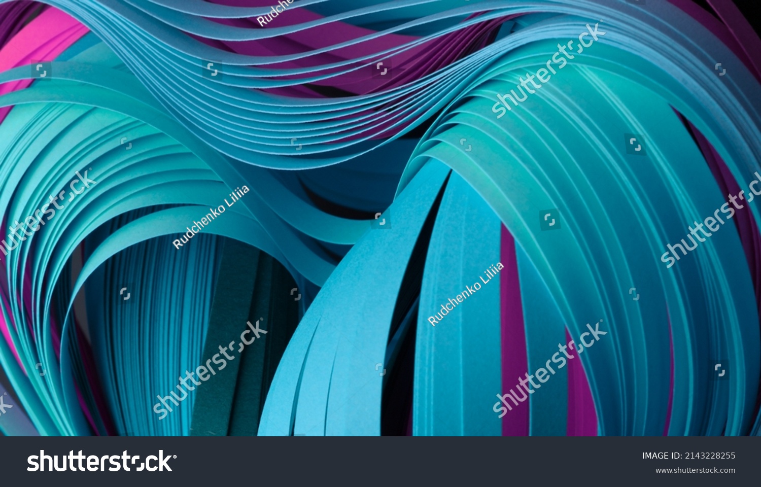 Blue neon color strip wave paper. Abstract texture horizontal background. #2143228255