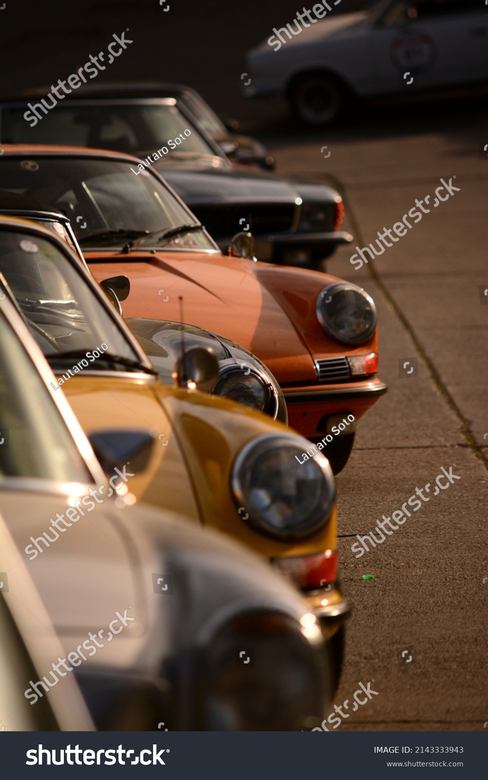 sports collection cars parked with selective focus, vintage cars in different colors. all german cars #2143333943