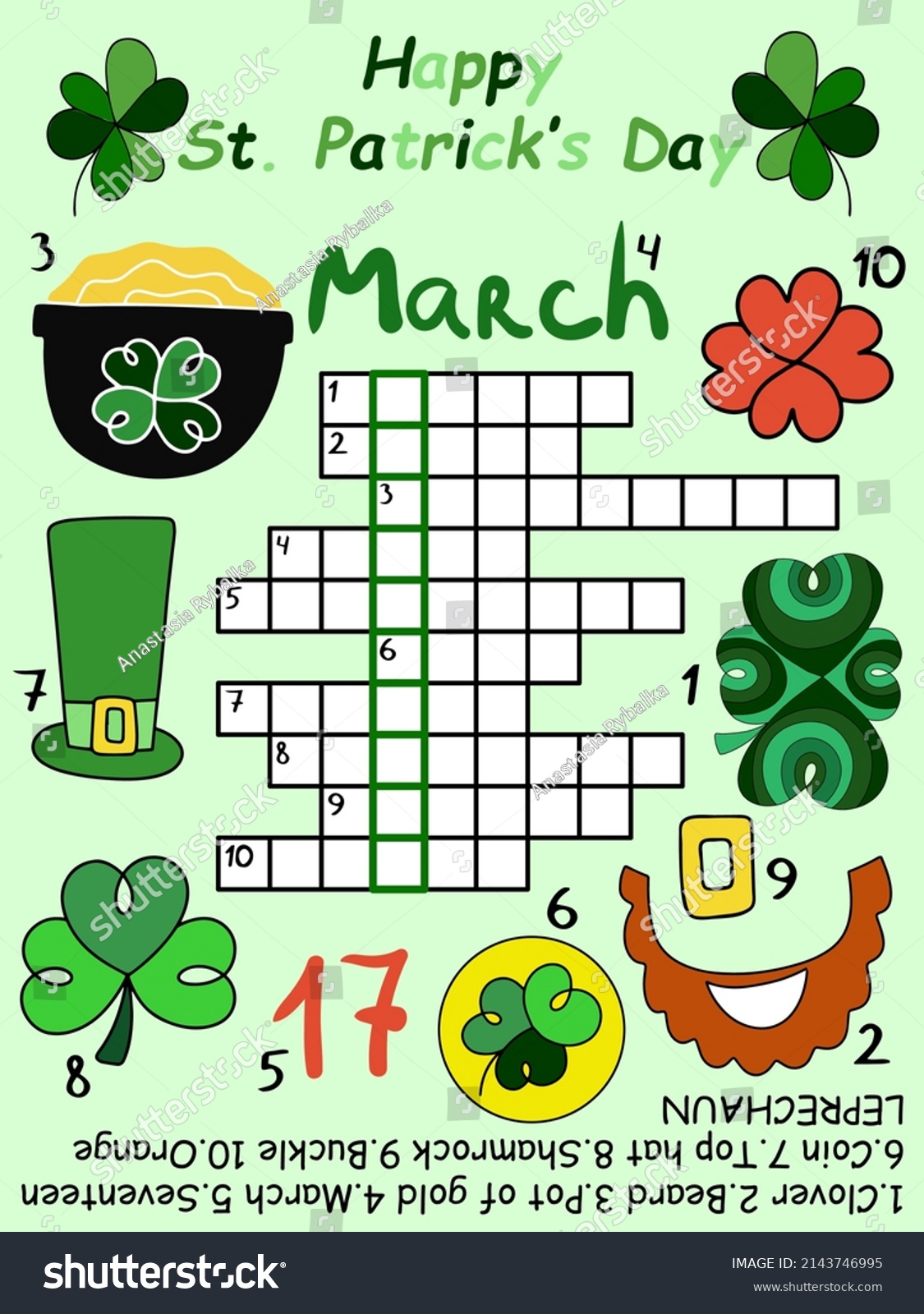 Irish-themed hand-drawn cartoon crossword for - Royalty Free Stock ...