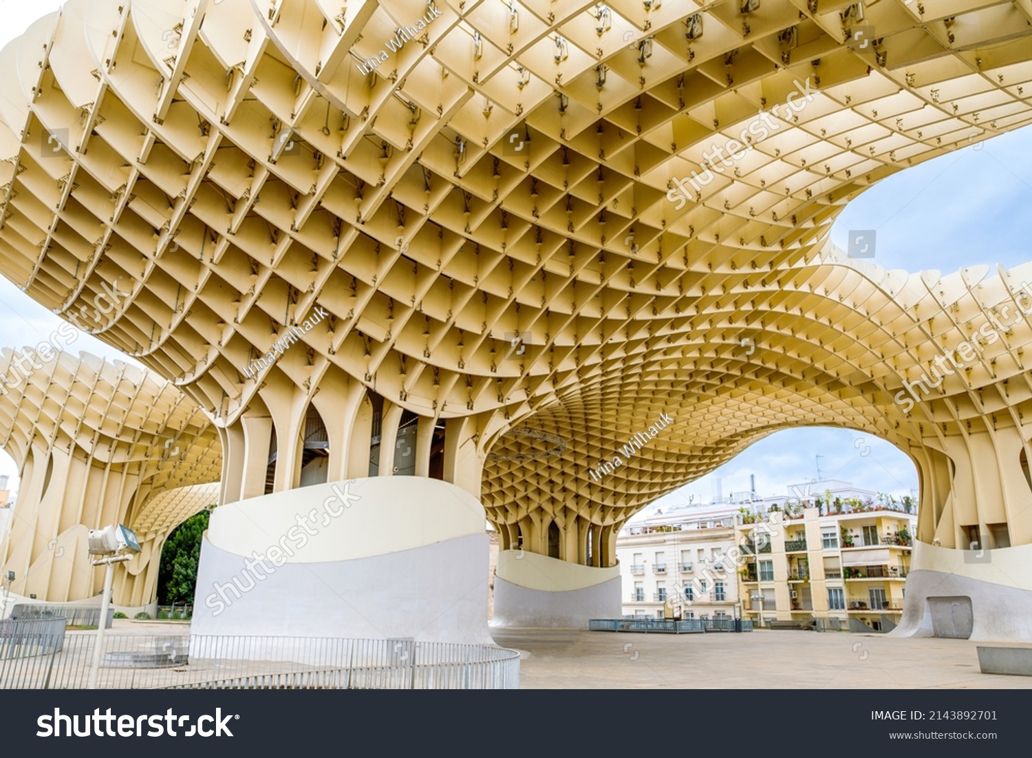 Metropol Parasol wooden structure located in the old quarter of Seville, Spain. Empty place without people #2143892701