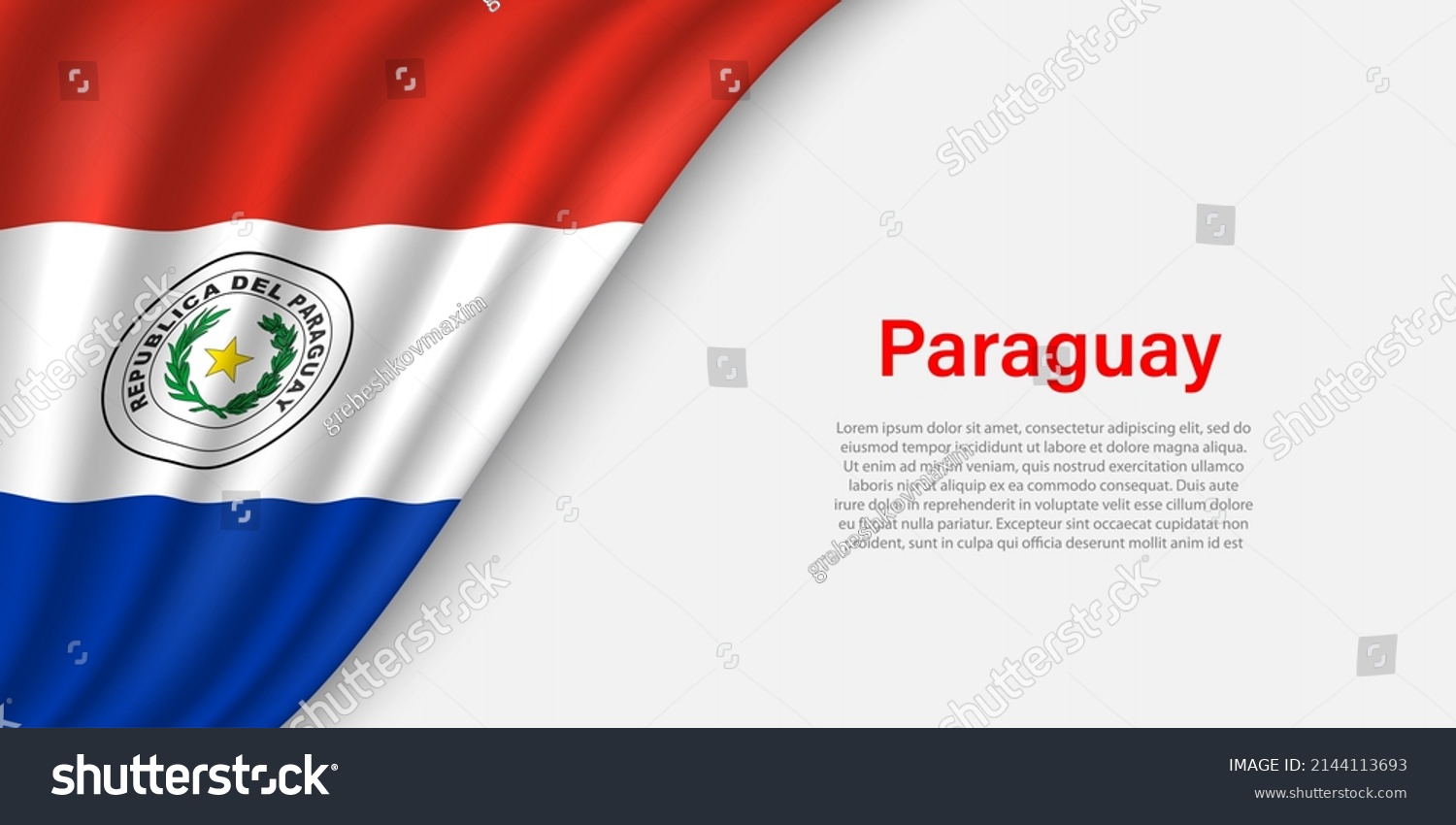 Wave flag of Paraguay on white background. Banner or ribbon vector template for independence day #2144113693