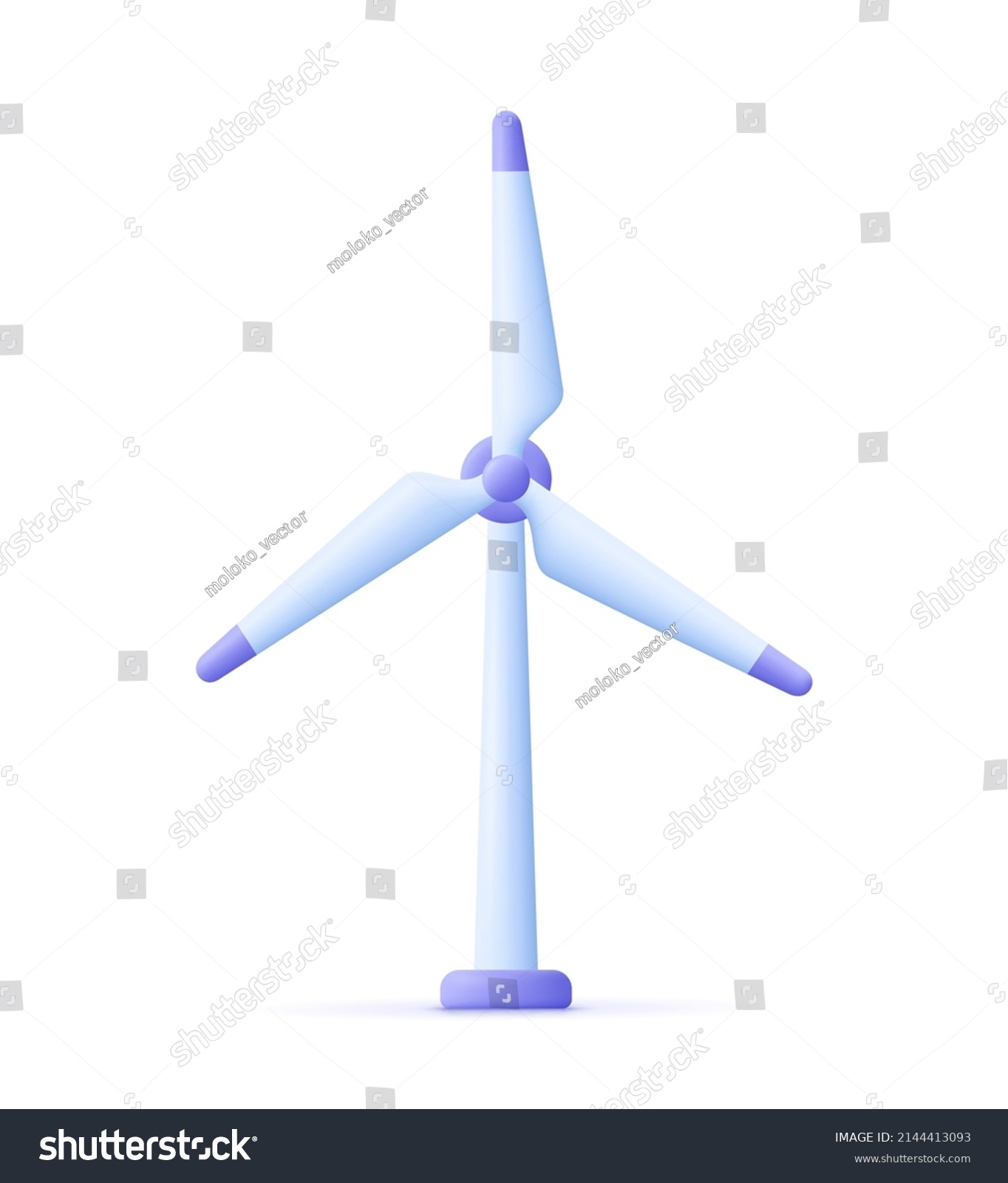 Wind mill, wind turbine, wind power station with long vanes. Renewable wind energy, green and alternative eco energy concept. 3d vector icon. Cartoon minimal style. #2144413093