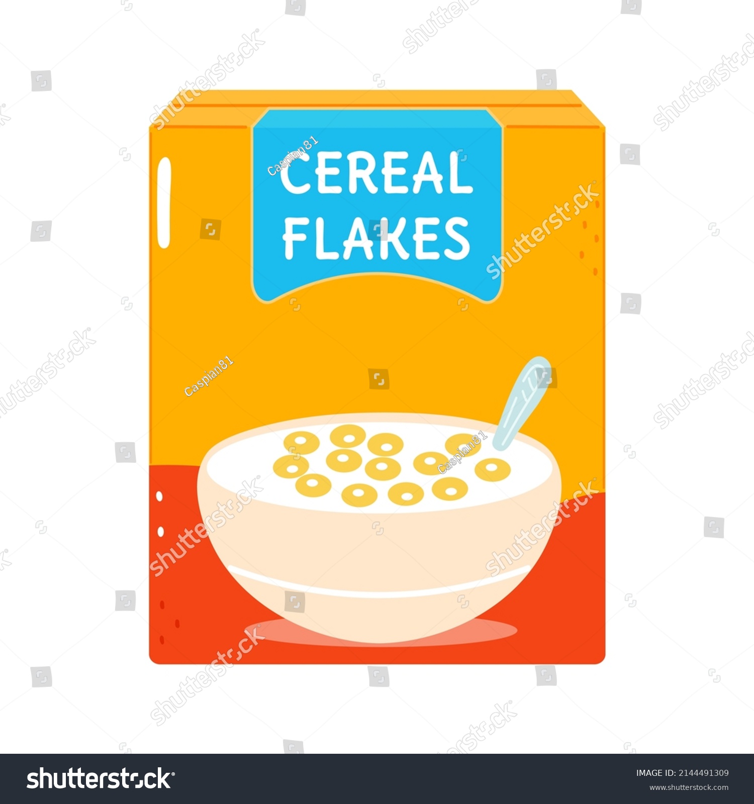 Cute funny cereal flakes character. Vector hand drawn cartoon kawaii character illustration icon. Isolated on white background. Happy cereal flakes character concept #2144491309