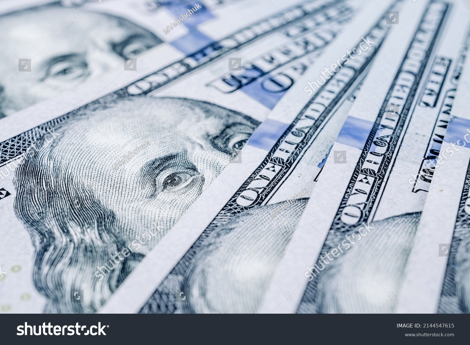 Us dollar. American money, falling cash. Hundred dollars isolated on white background #2144547615
