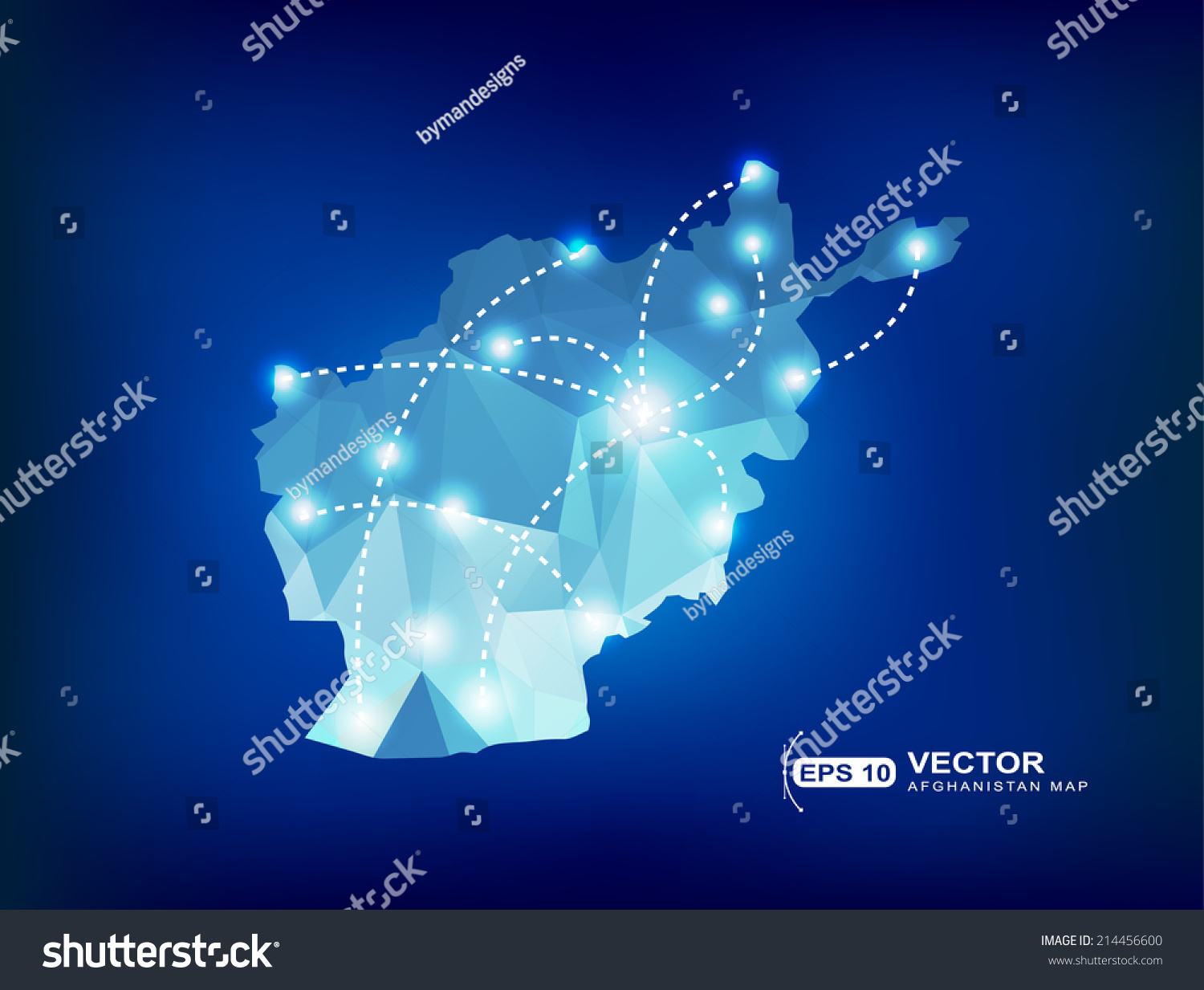 Afghanistan country map polygonal with spot lights places #214456600