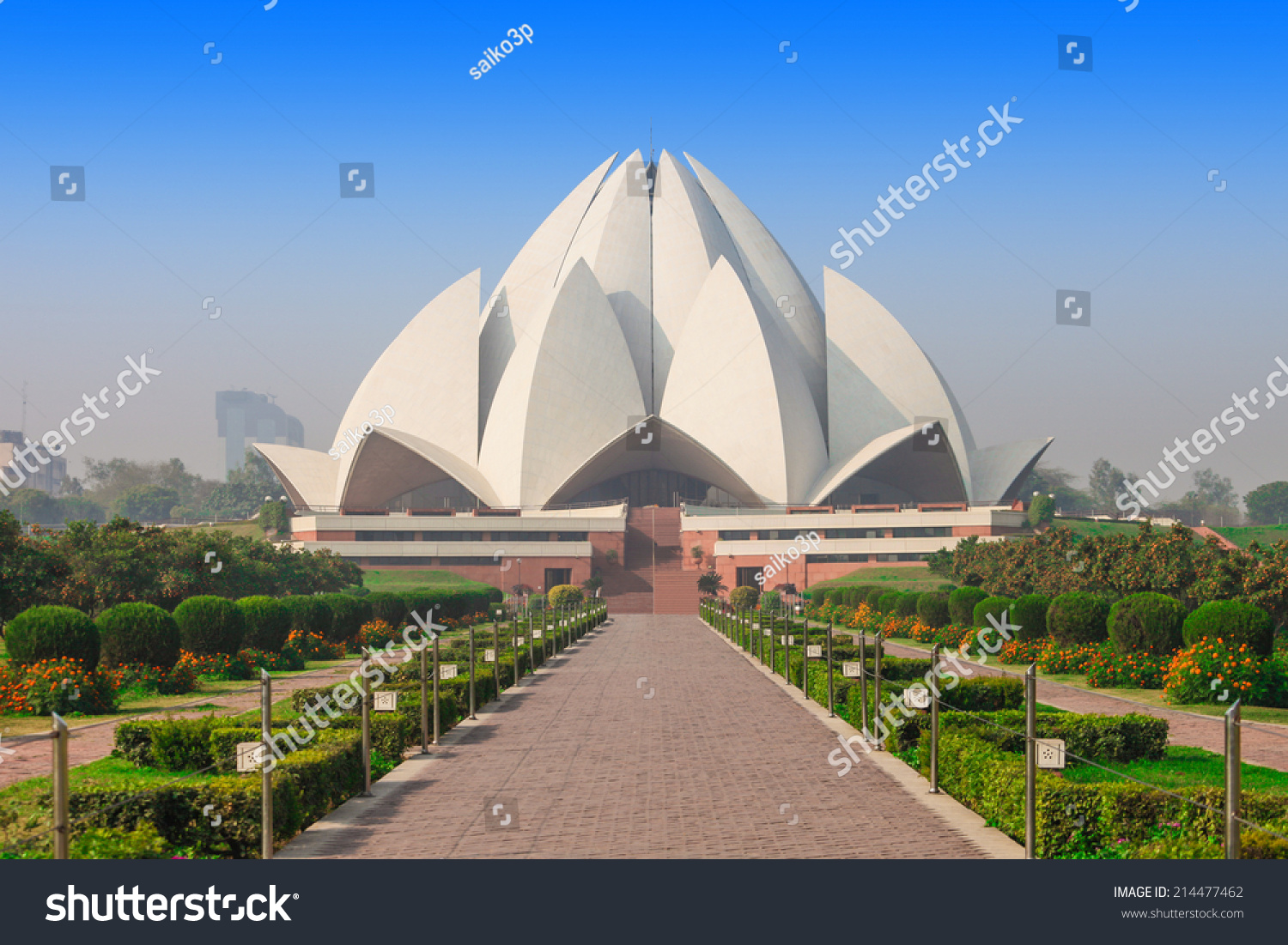 The Lotus Temple, located in New Delhi, India, is a Bahai House of Worship #214477462
