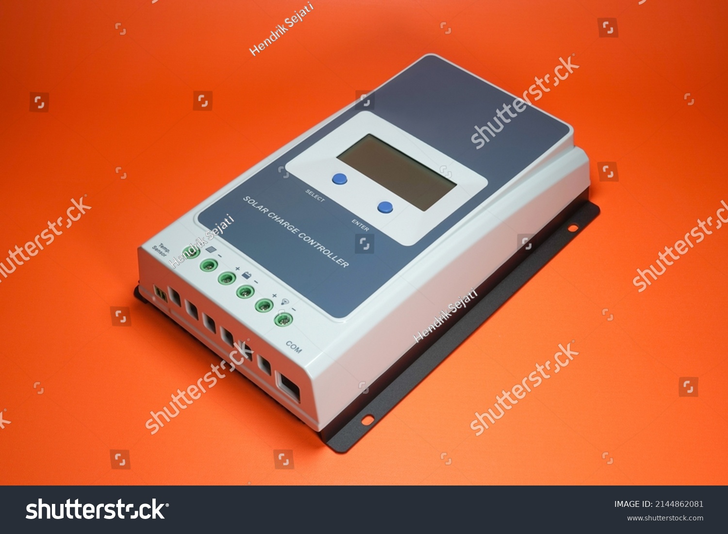 Solar charge controller for solar panel or solar electric energy, orange background isolated #2144862081