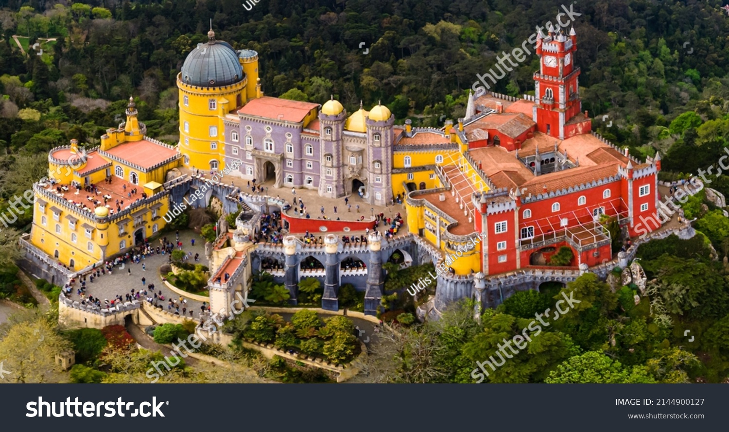 National Palace of Pena, Sintra region, Lisbon. Beautiful sunset at Famous place in Portugal #2144900127