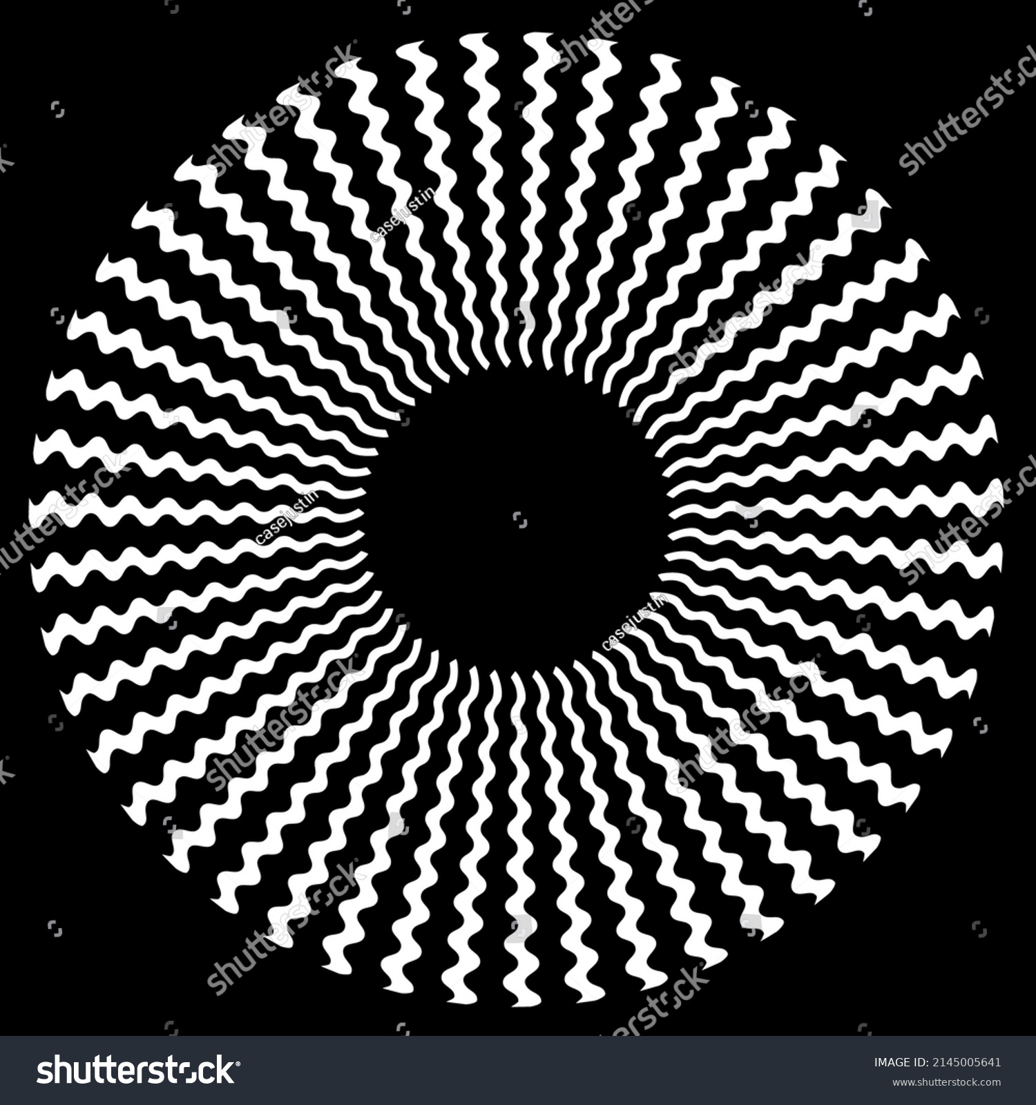 Zigzag, black and white abstract spiral design, zig zag swirl mandala, hypnosis, unconscious, stress, eye strain, optical illusion, vector includes pattern swatch that seamlessly fills any shape #2145005641