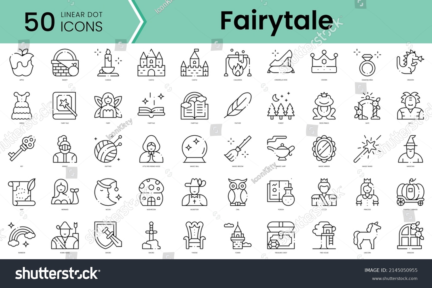 Set of fairytale icons. Line art style icons - Royalty Free Stock ...