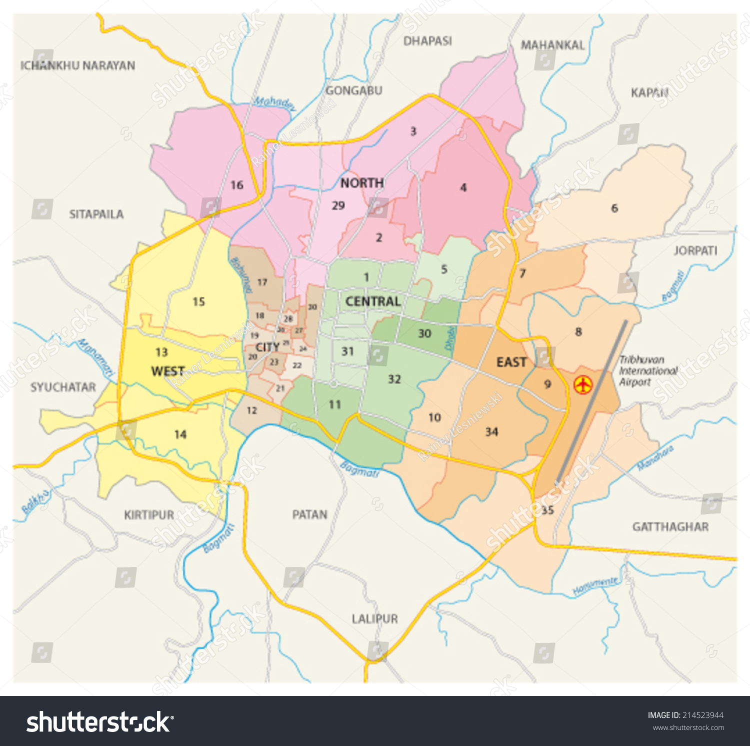 Offline Map Of Kathmandu Kathmandu Road And Administrative Map - Royalty Free Stock Vector 214523944  - Avopix.com