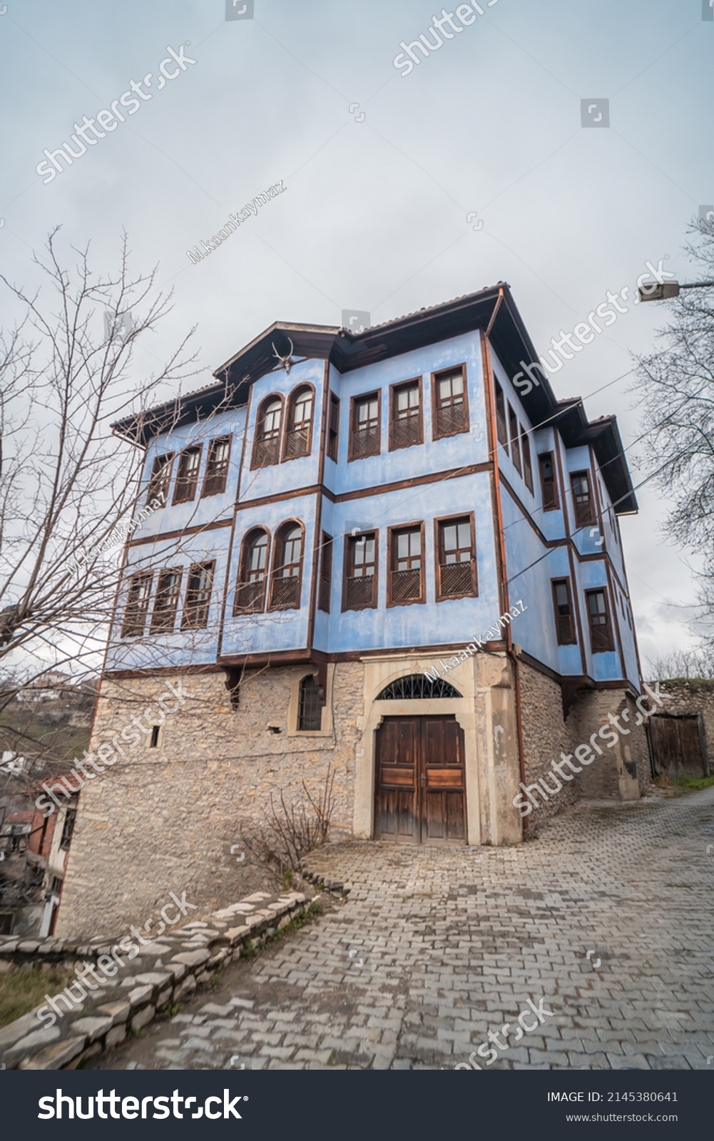 Traditional Ottoman house in Safranbolu. Safranbolu UNESCO World Heritage Site. Old wooden mansion. turkish architecture. Wooden ottoman mansion. Blue ottoman wooden house  #2145380641