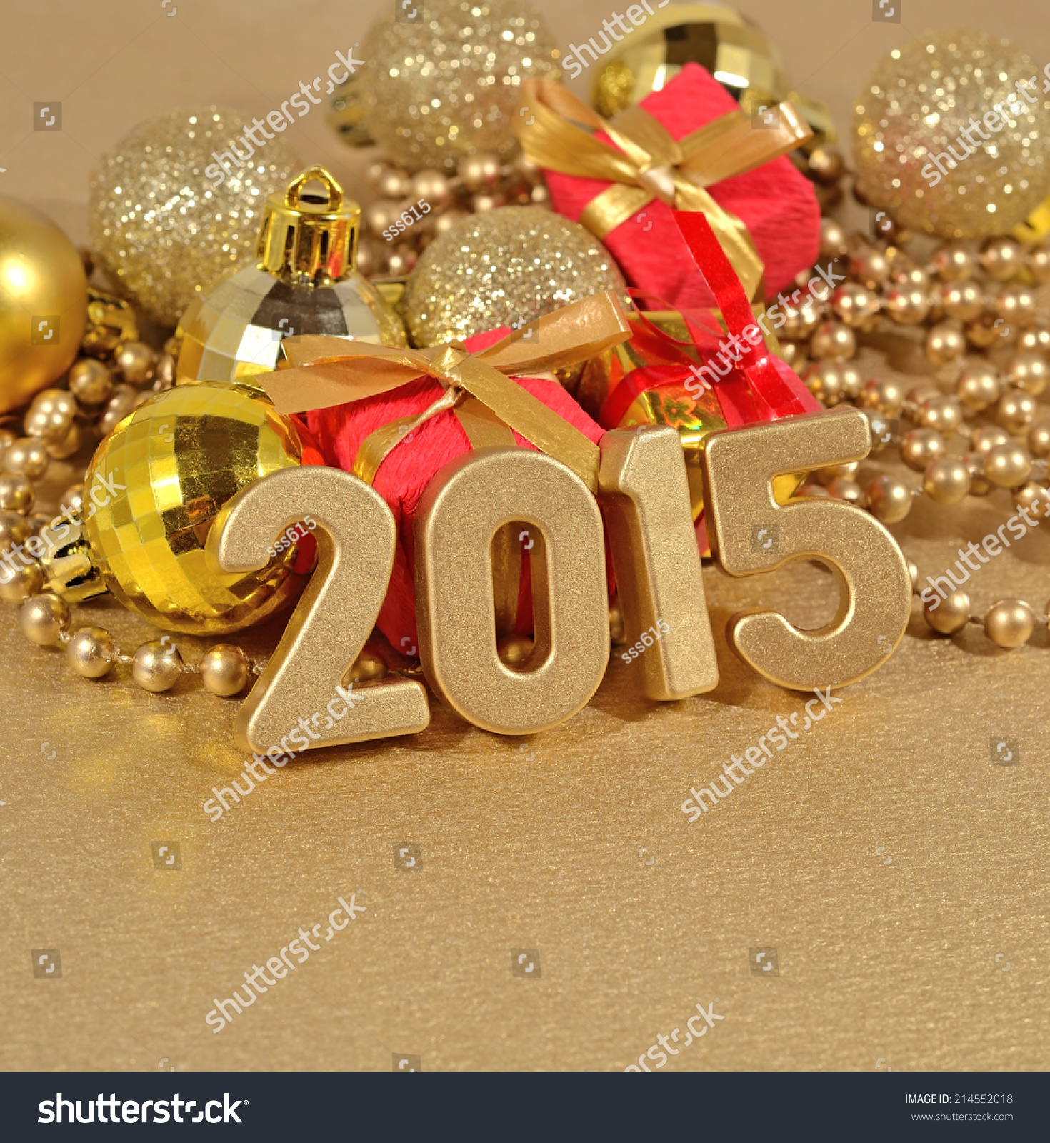2015 year golden figures on the background of christmas decorations #214552018