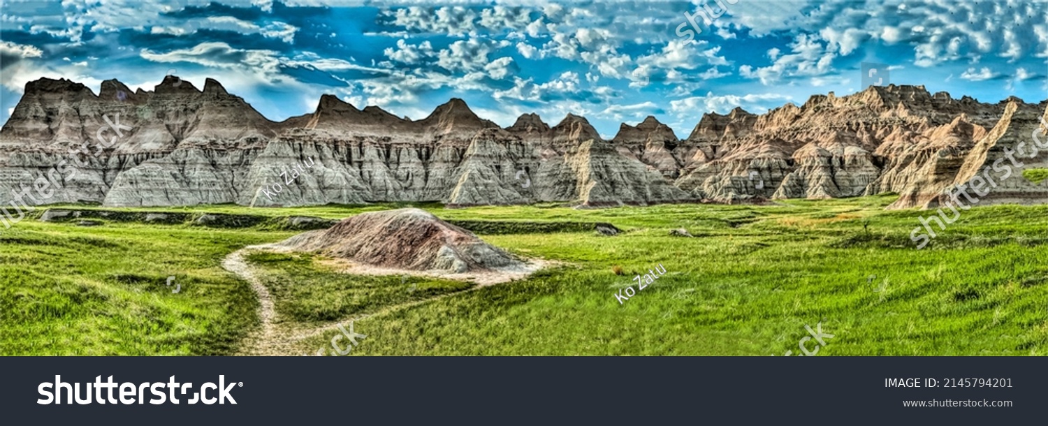 Panorama of the mountain range landscape. Mountain valley panorama #2145794201