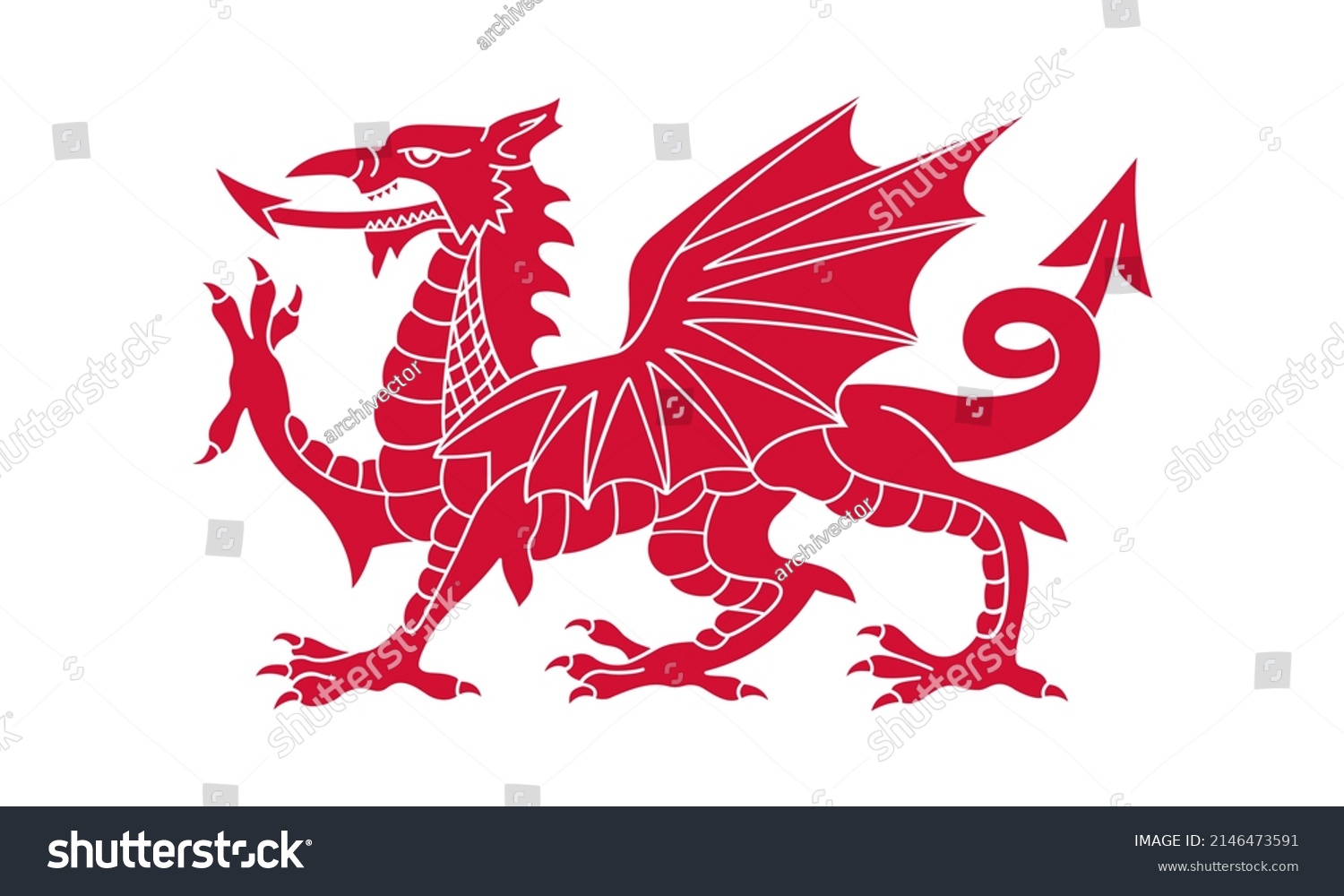 Red dragon graphic sign. Wales national symbol. Icon isolated on white background. Vector illustration #2146473591