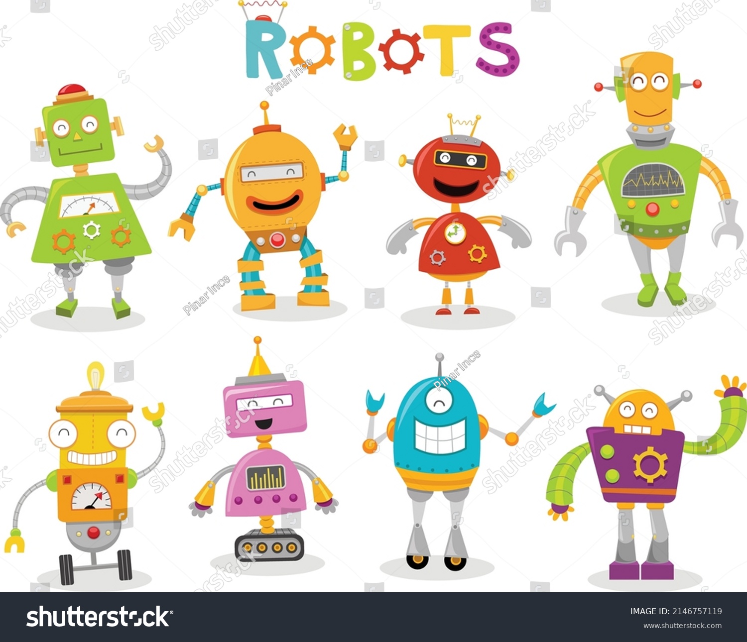 Cute Colorful Robot Character Set - Royalty Free Stock Vector ...