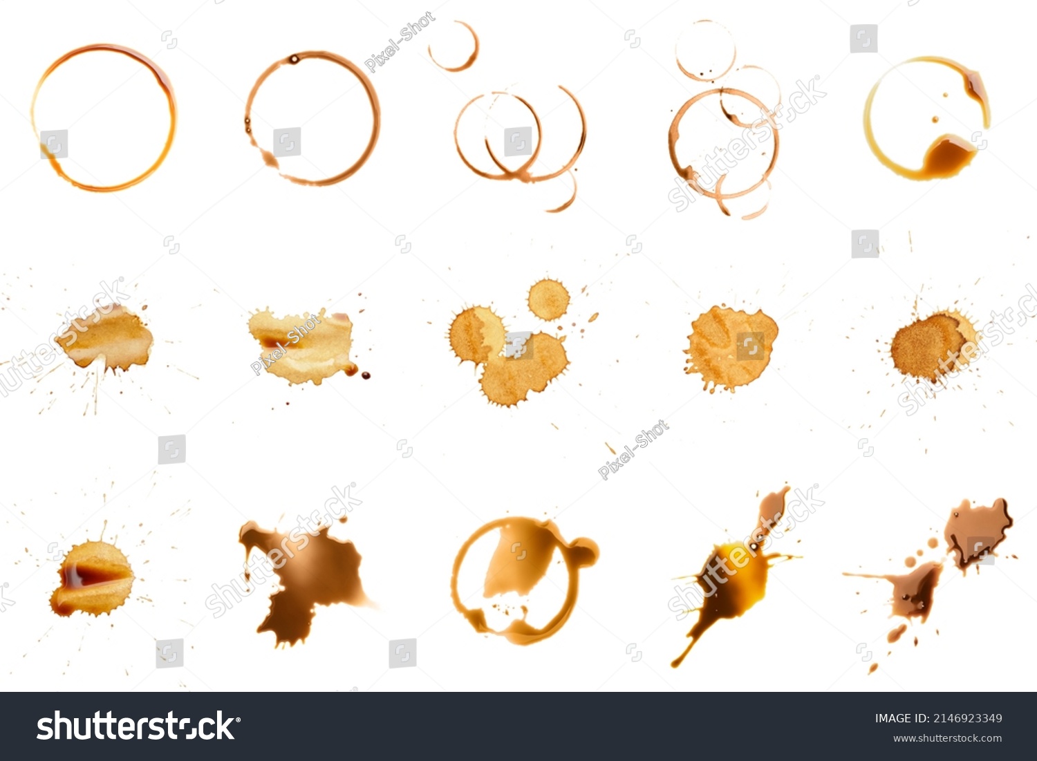Set of coffee drops and stains isolated on white #2146923349