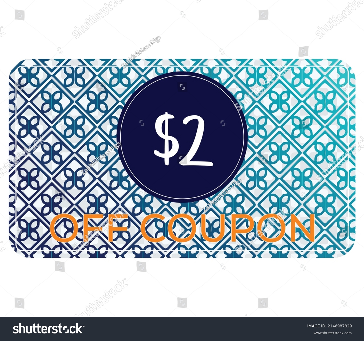 2$ Gift Voucher Vector Art Illustration with nice blue gradient  background, brown text and fantastic font #2146987829