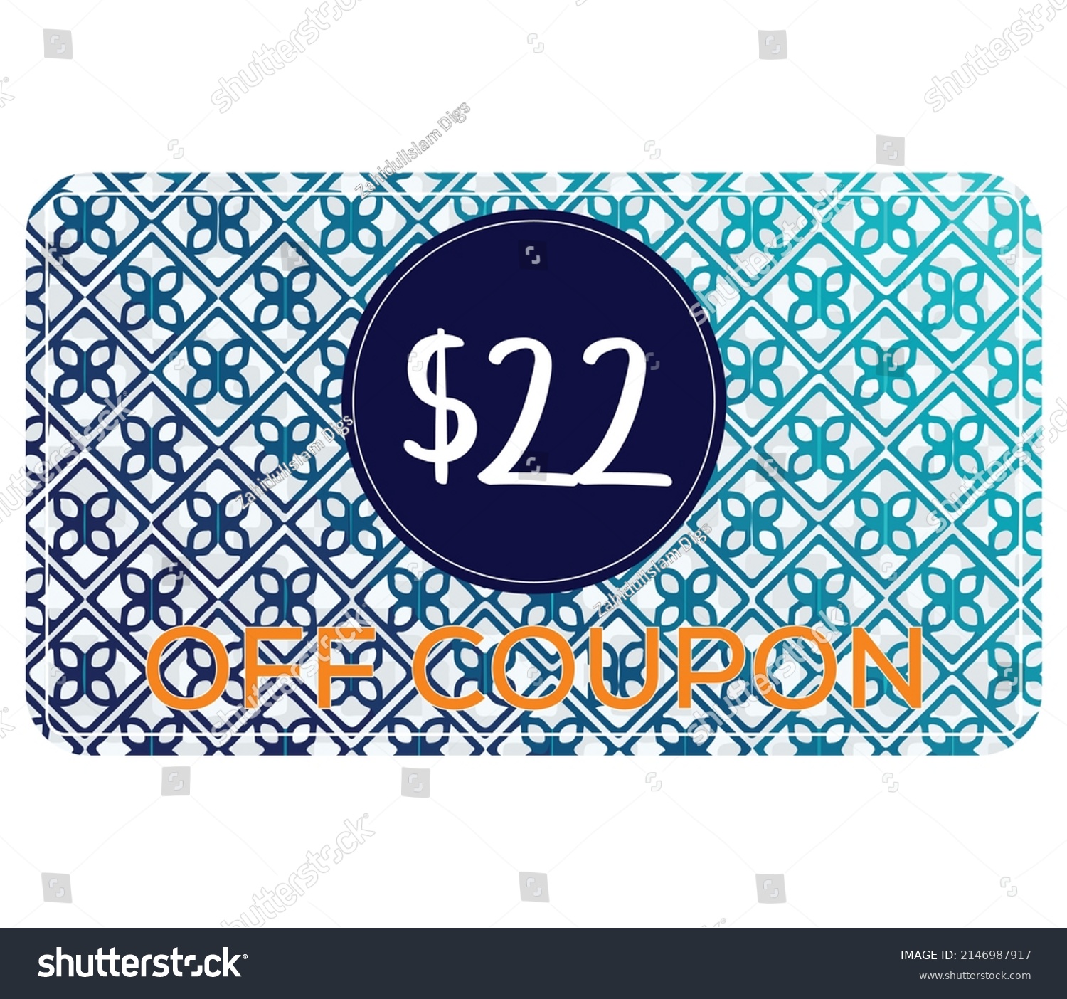 22$ Gift Voucher Vector Art Illustration with nice blue gradient  background, brown text and fantastic font #2146987917