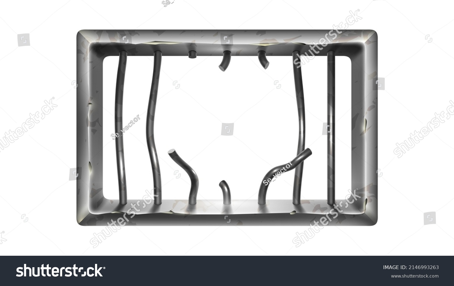 Prison Bar With Broken Metallic Secure Grid Vector. Prisoner Escaped From Cage Through Steel Window Prison Bar. Criminal Iron Lattice, Security Equipment Template Realistic 3d Illustration #2146993263