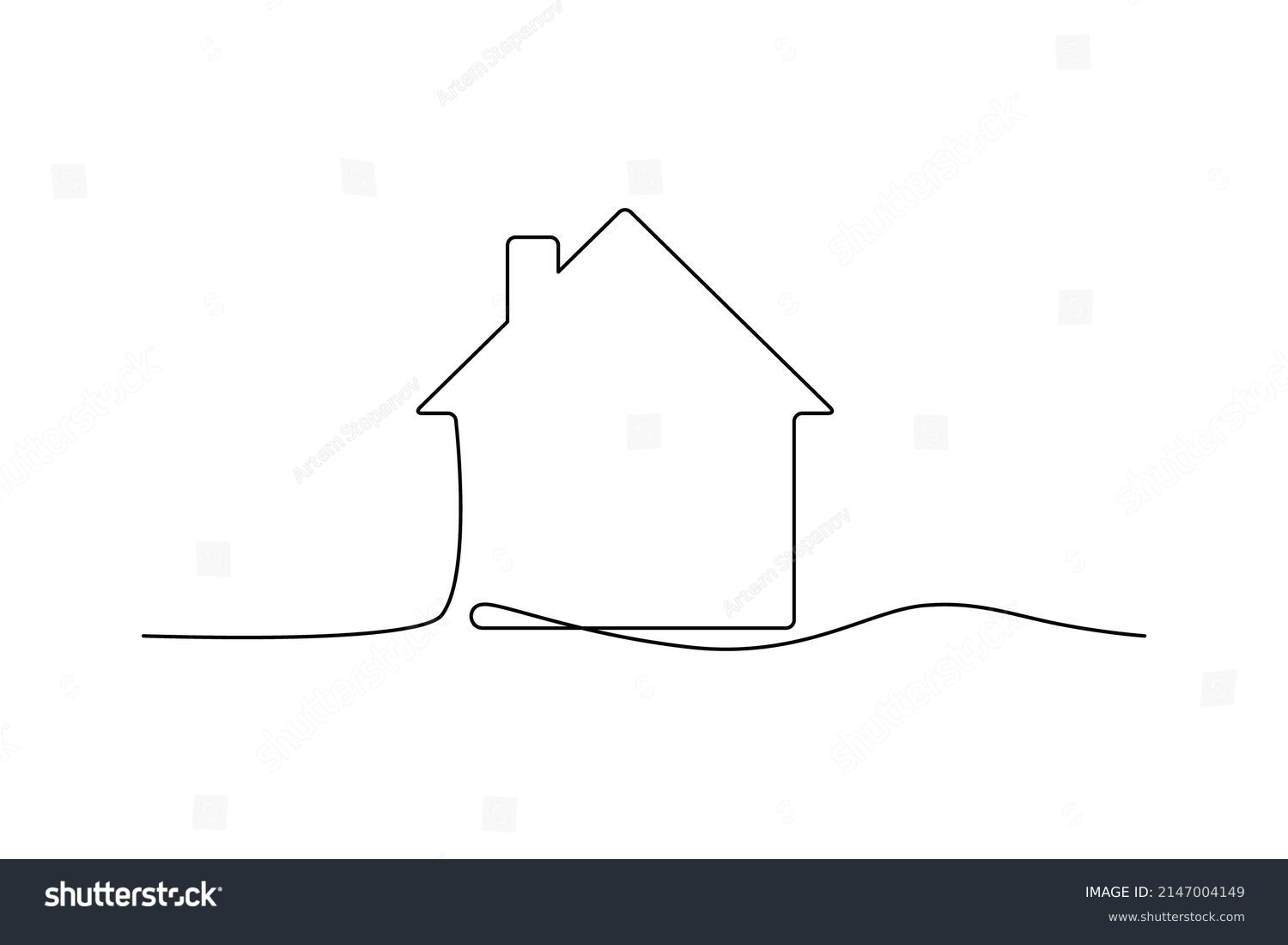 Continuous thin line home vector illustration, minimalist house icon. One line art cottage building #2147004149