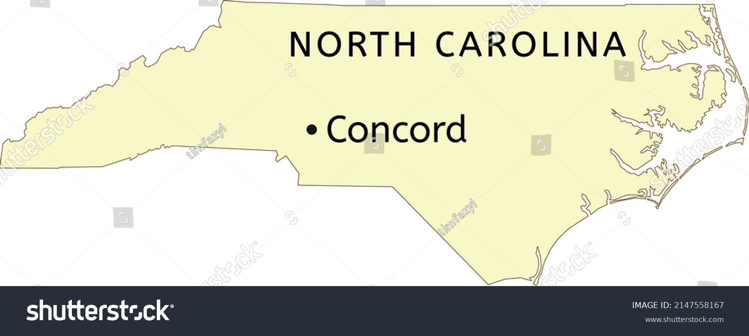 Concord city location on North Carolina map - Royalty Free Stock Vector