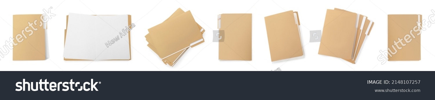 Set of files with documents on white background, top view. Banner design #2148107257