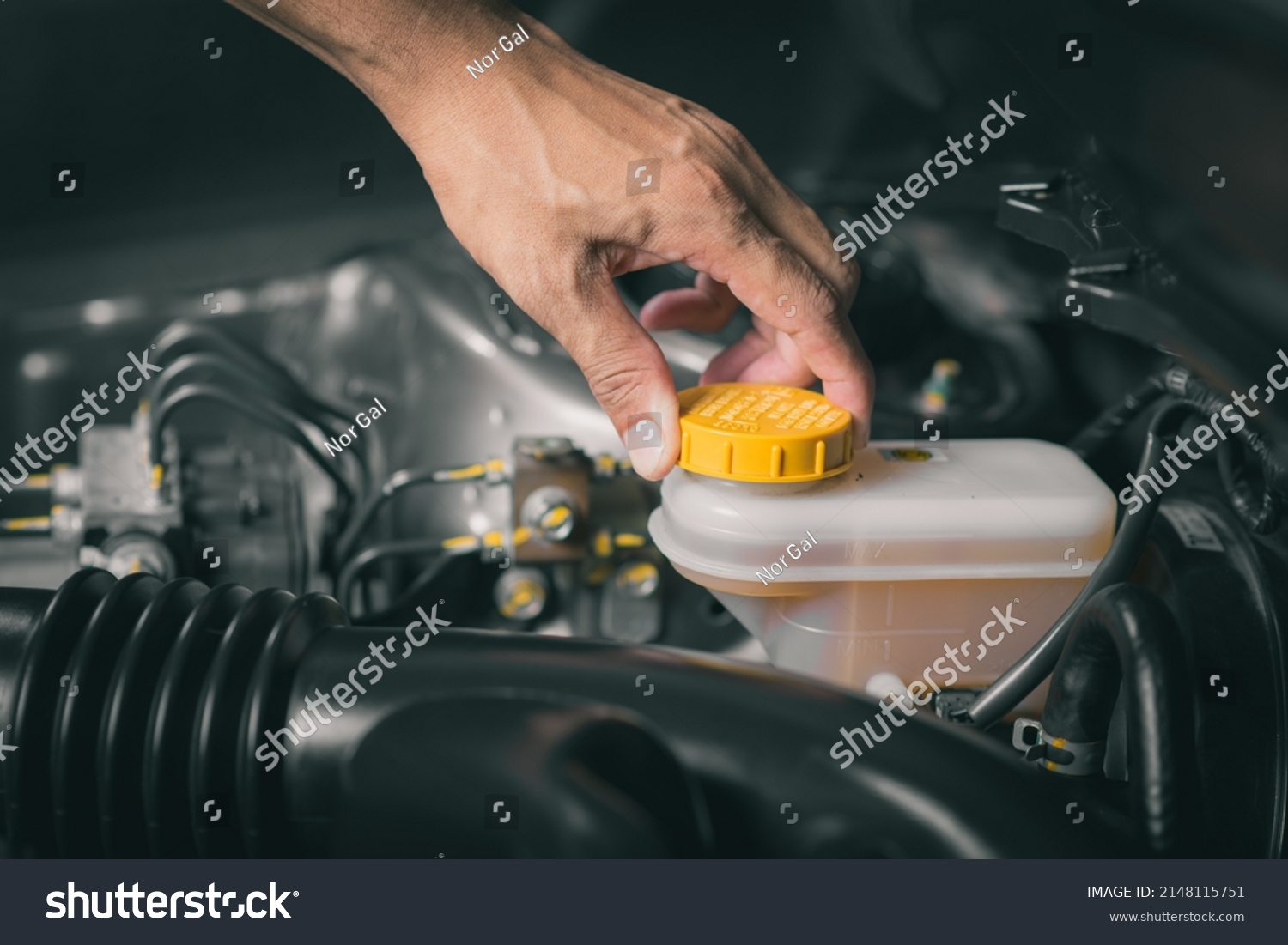 Checking the level of car's brake fluid. Car maintenance concept. #2148115751