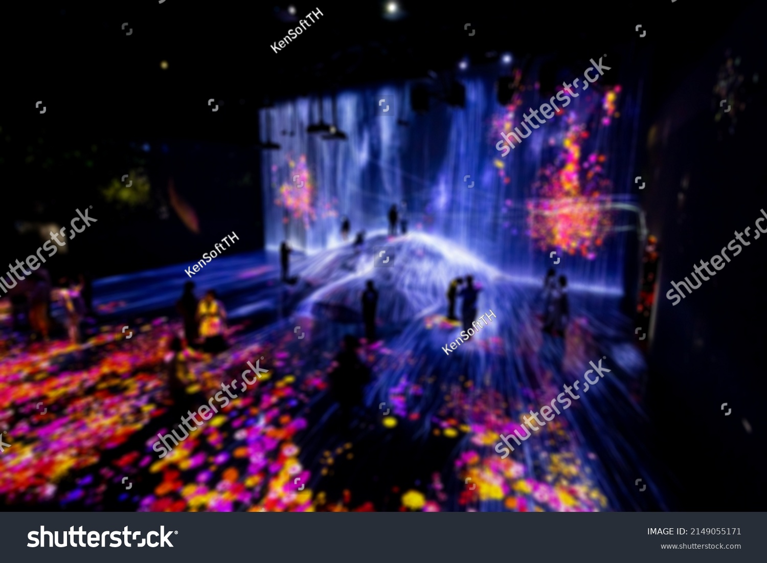Blurred Digital Arts being exhibited at augmented reality and virtual reality themed museum where visitor can be a part of arts. Abstract and Colorful concept. #2149055171