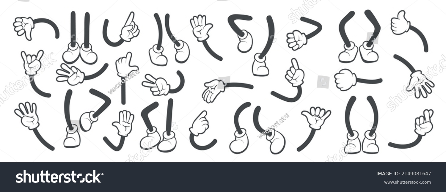 Cartoon feet arms. Cute cartoones mascots foot and arm positions, vector funny cartoonized actions artwork, cartoon hands and shoes boots limbs illustration #2149081647