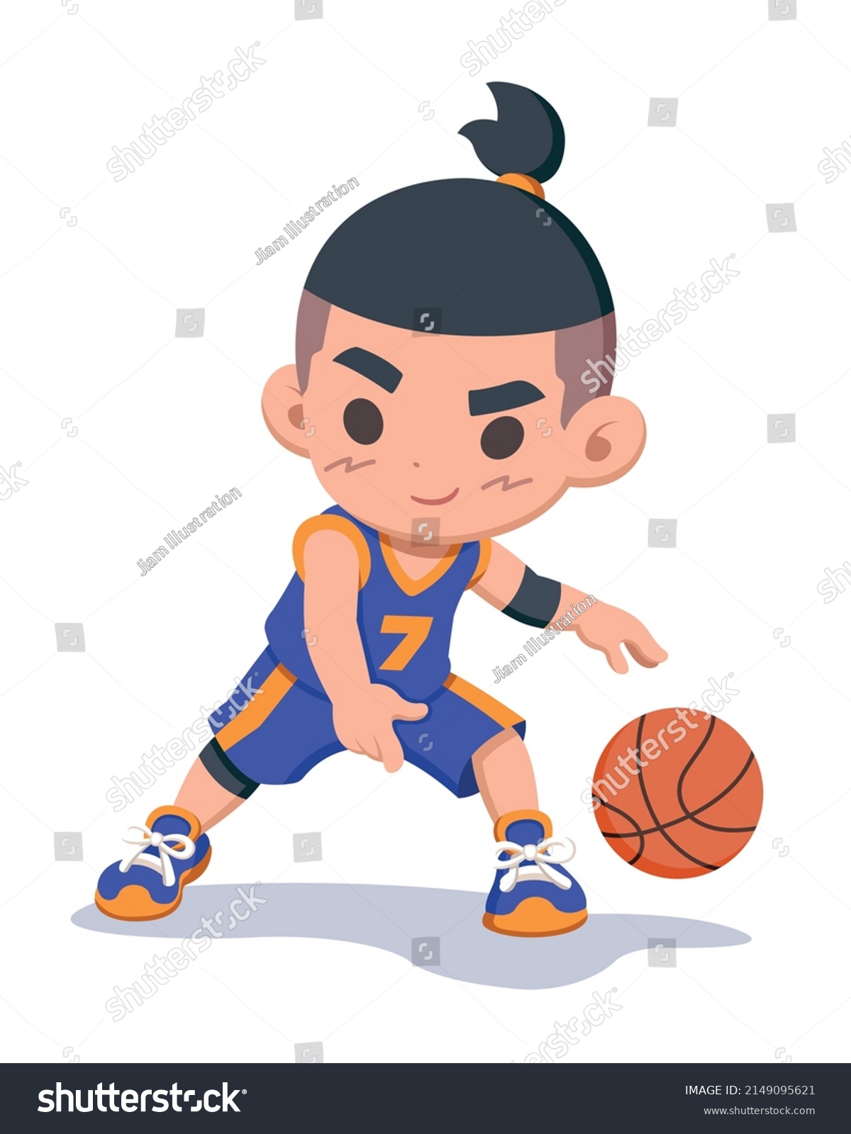 Cute style basketball player dribbling cartoon illustration #2149095621